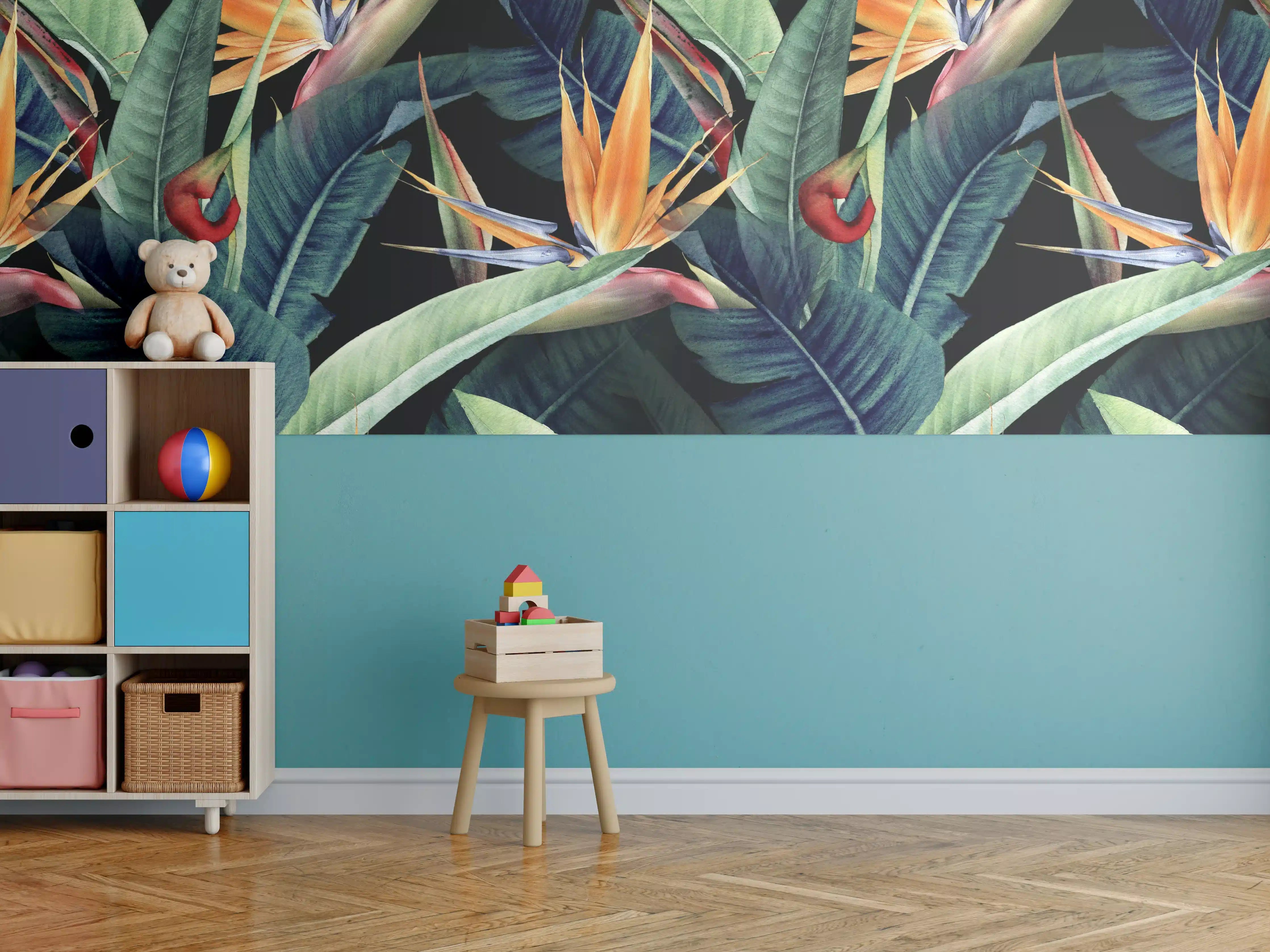 Kinderzimmer Wandgestaltung - Florales Blätter Muster
