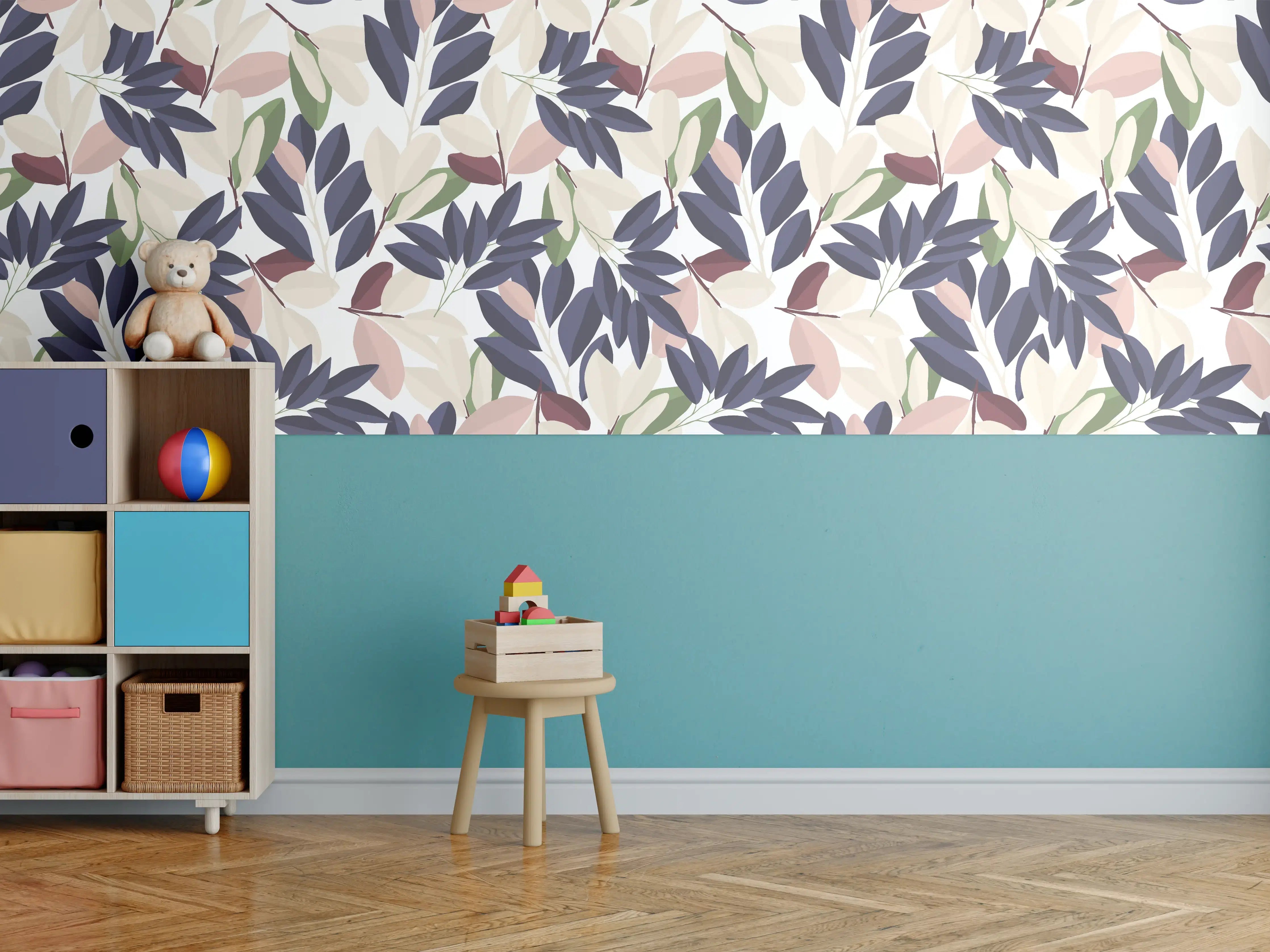 Kinderzimmer Wandgestaltung - Florales Muster Pastellfarben
