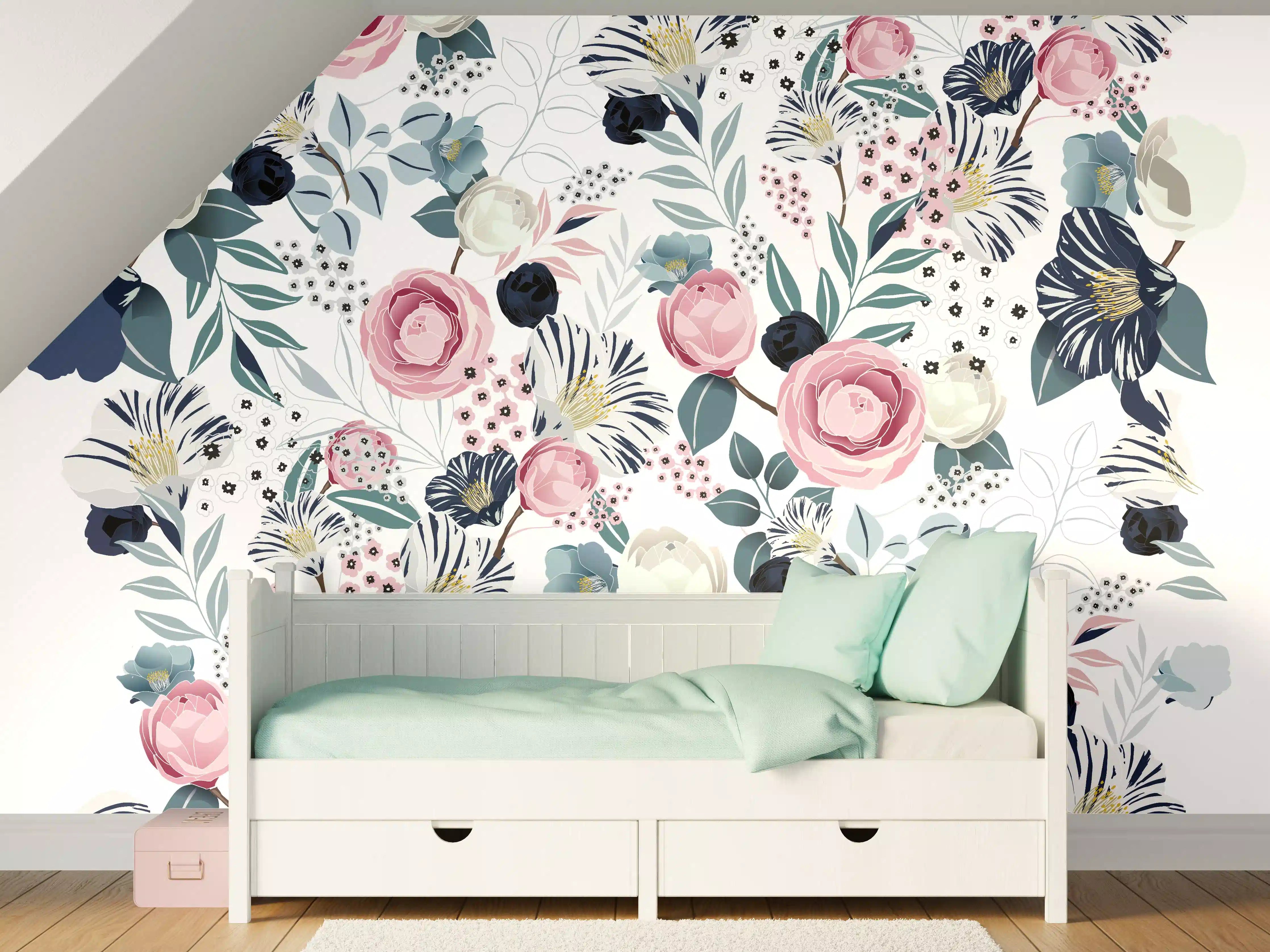 Kinderzimmer Wandgestaltung - Florales Muster in Pastellfarben