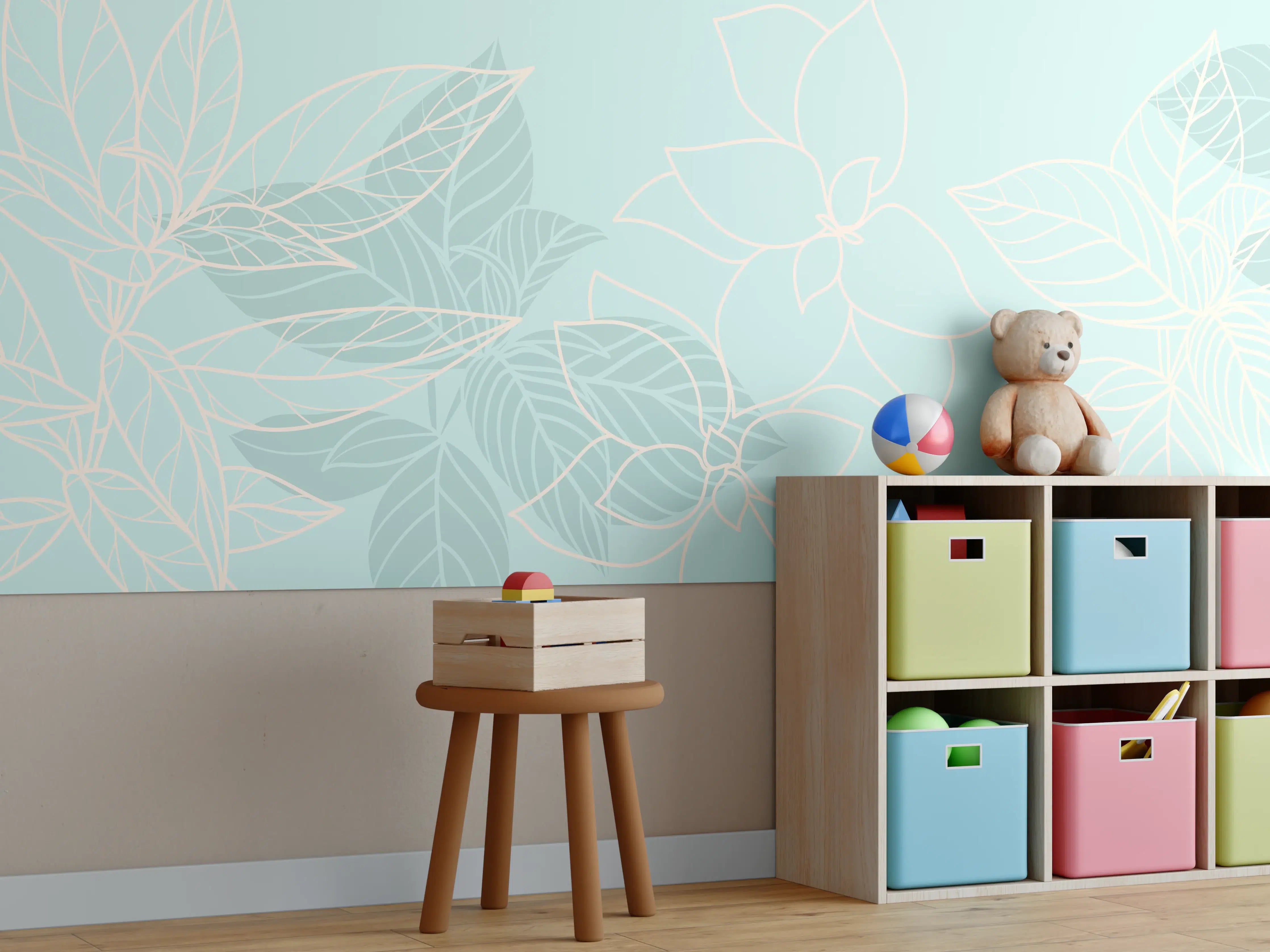 Kinderzimmer Wandgestaltung - Florales Muster in Pastelltönen