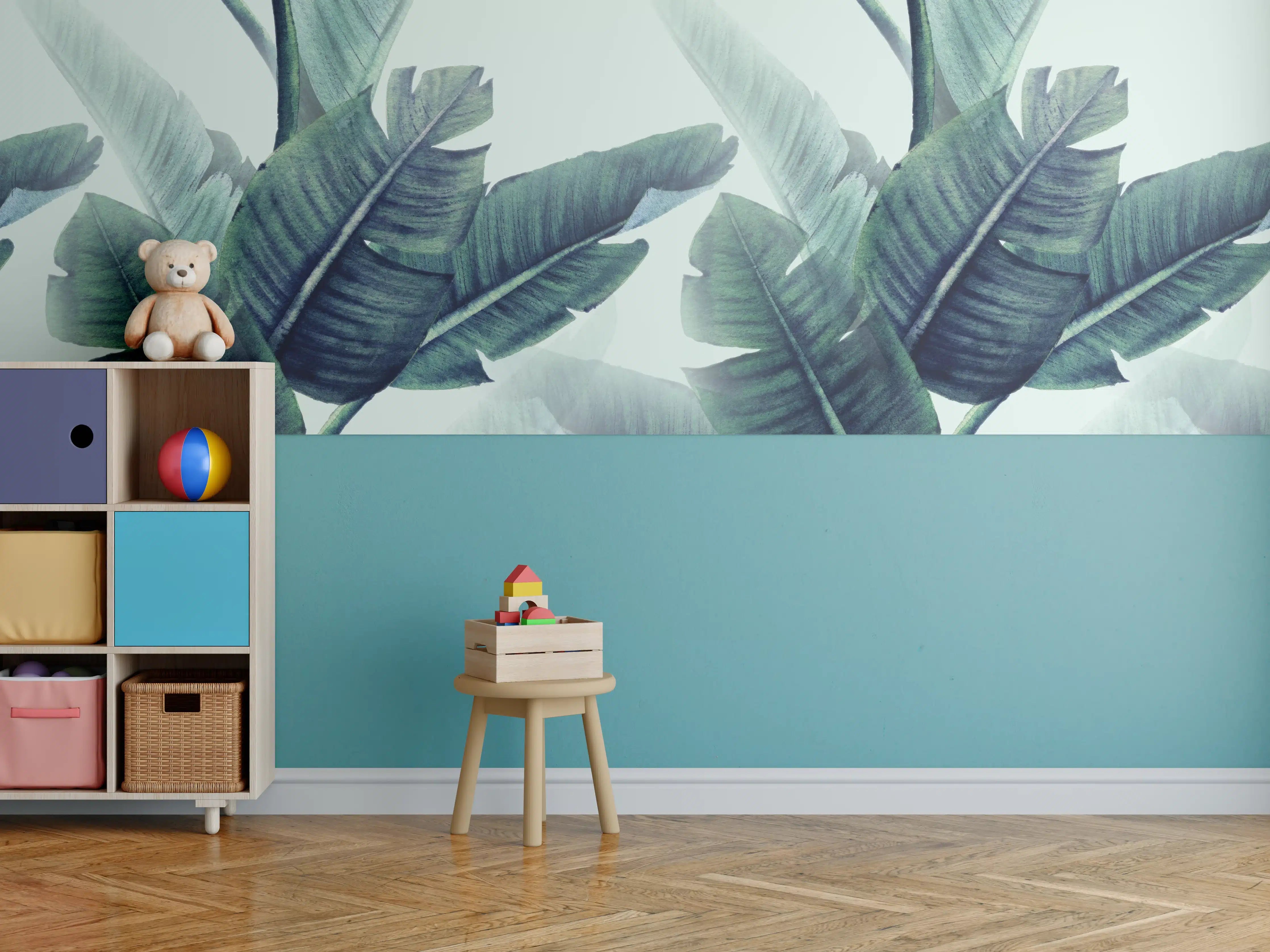 Kinderzimmer Wandgestaltung - Florales Muster mit Blättern