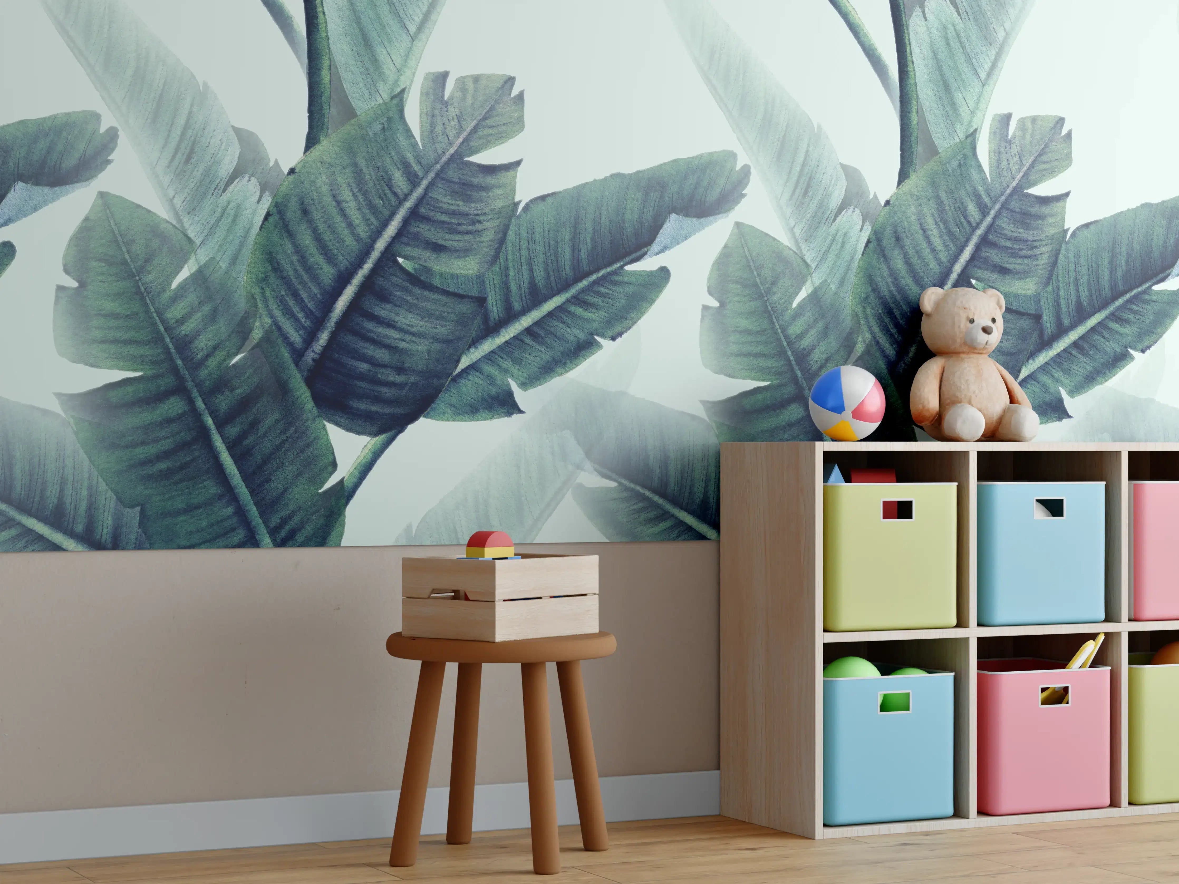 Kinderzimmer Wandgestaltung - Florales Muster mit Blättern