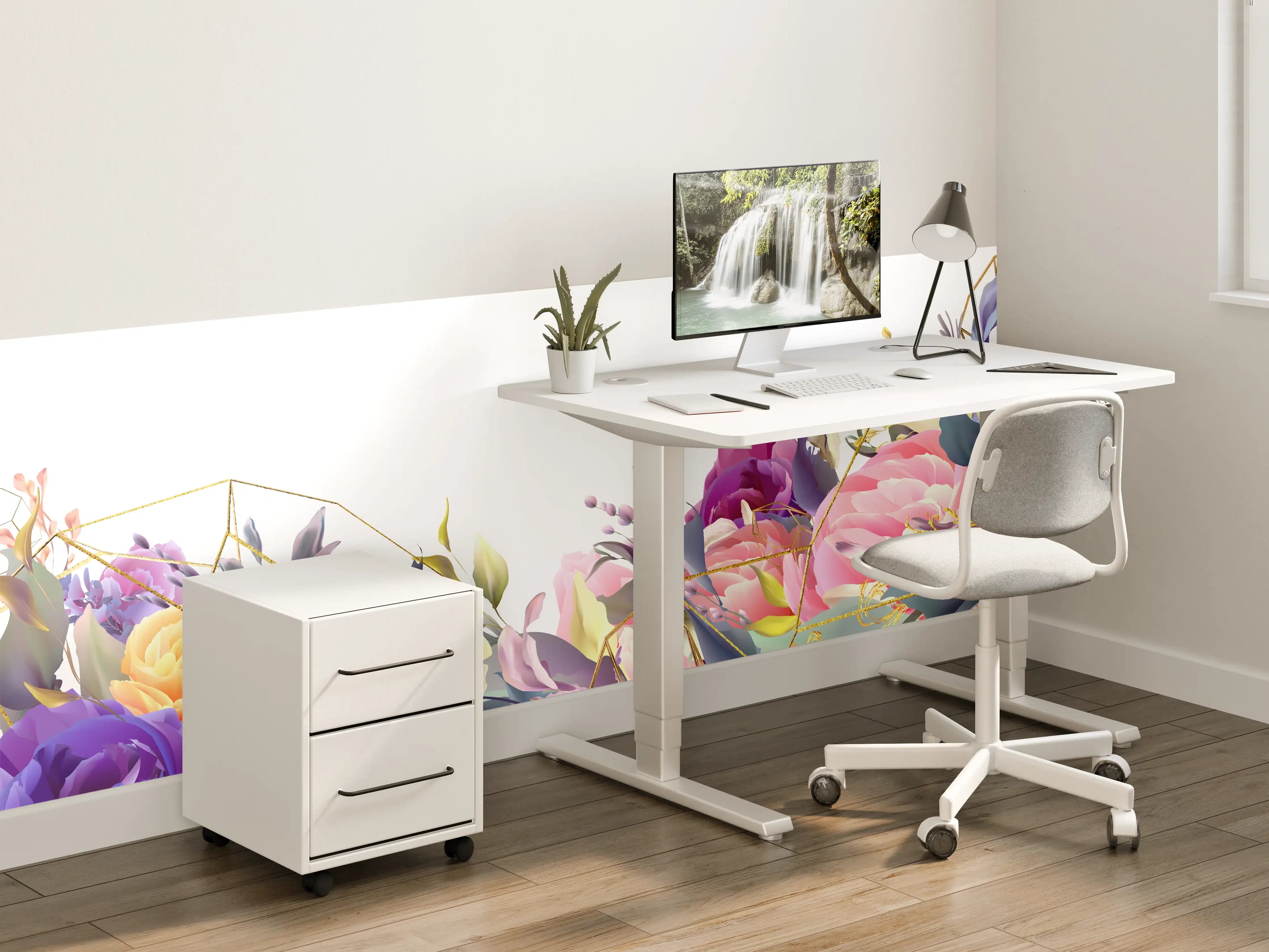 Kinderzimmer Wandgestaltung - Florales Muster mit Goldakzenten