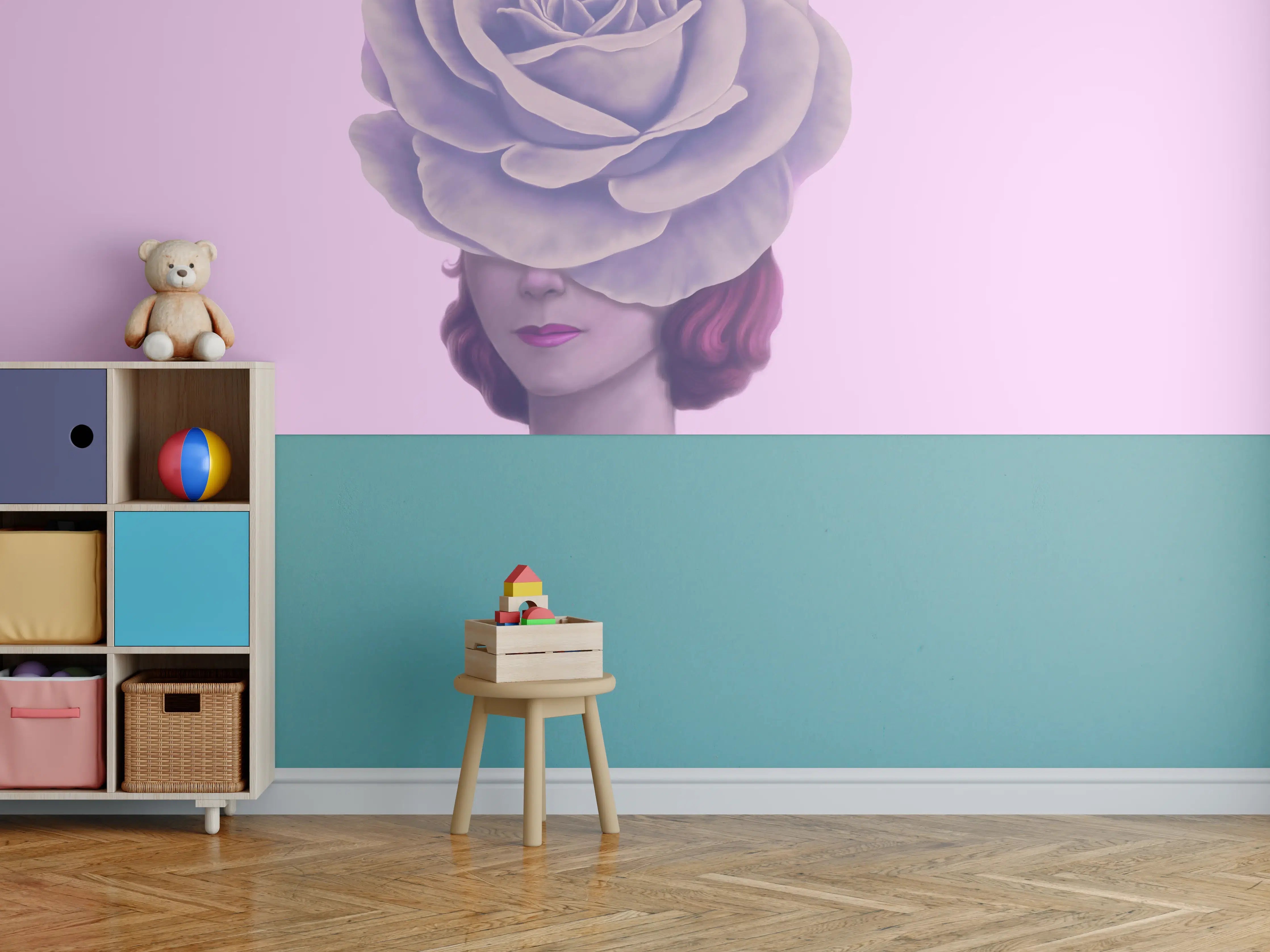 Kinderzimmer Wandgestaltung - Florales Portrait - 3D Darstellung