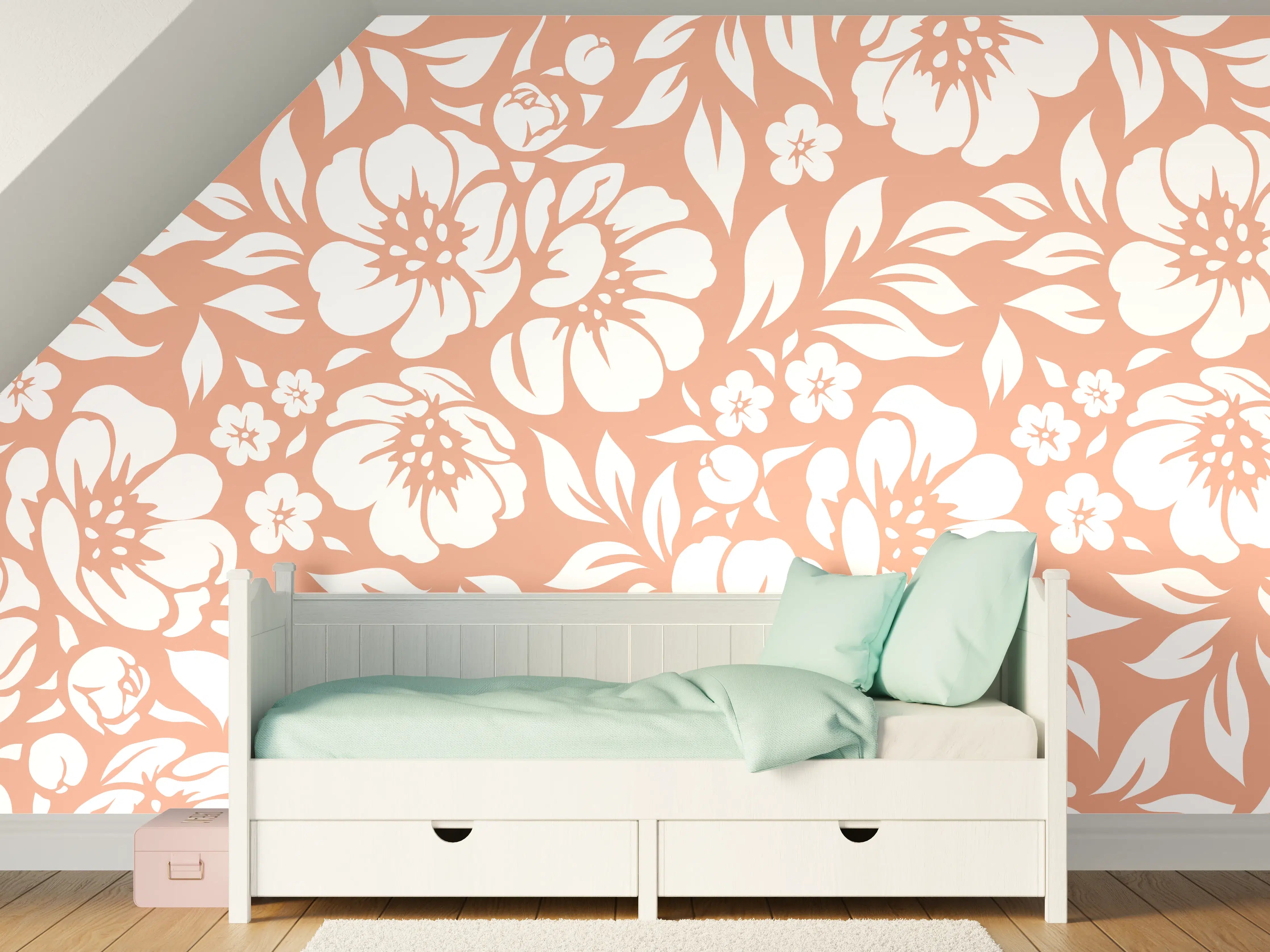 Kinderzimmer Wandgestaltung - Florales Salmone-Muster
