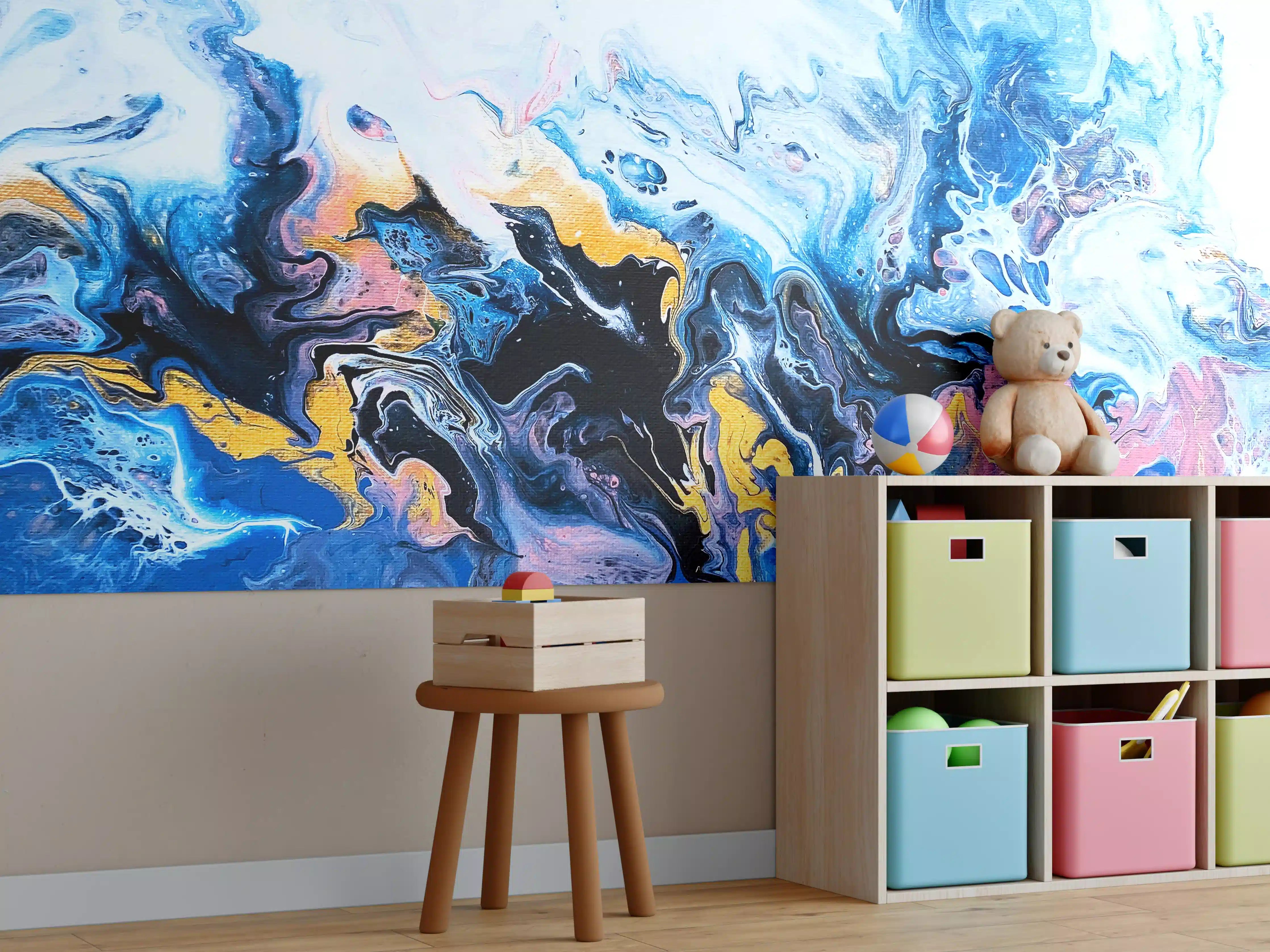 Kinderzimmer Wandgestaltung - Flüssigkunst Malerei - Bläulich