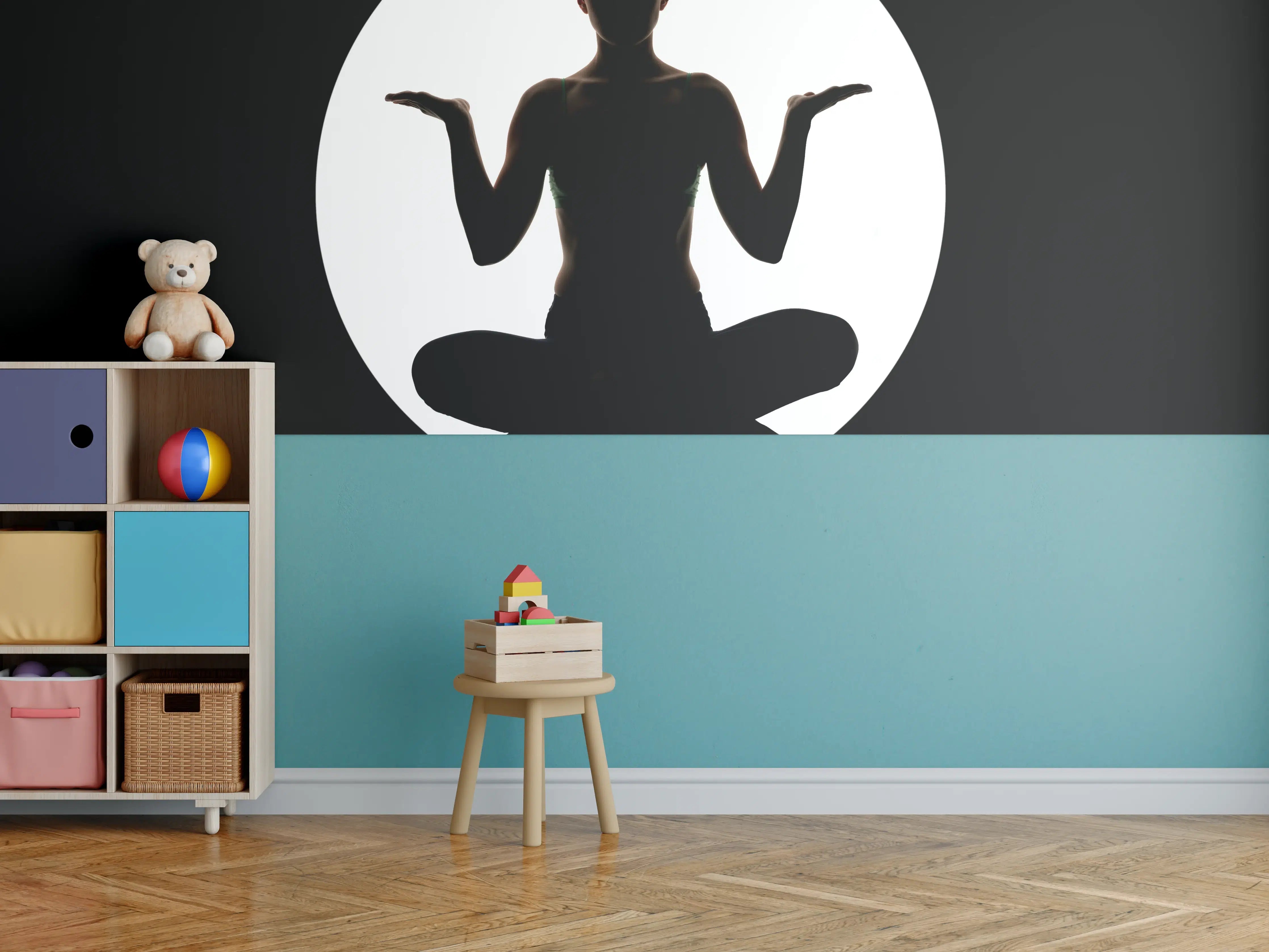 Kinderzimmer Wandgestaltung - Frau Silhouette sitzt in Yoga-Pose