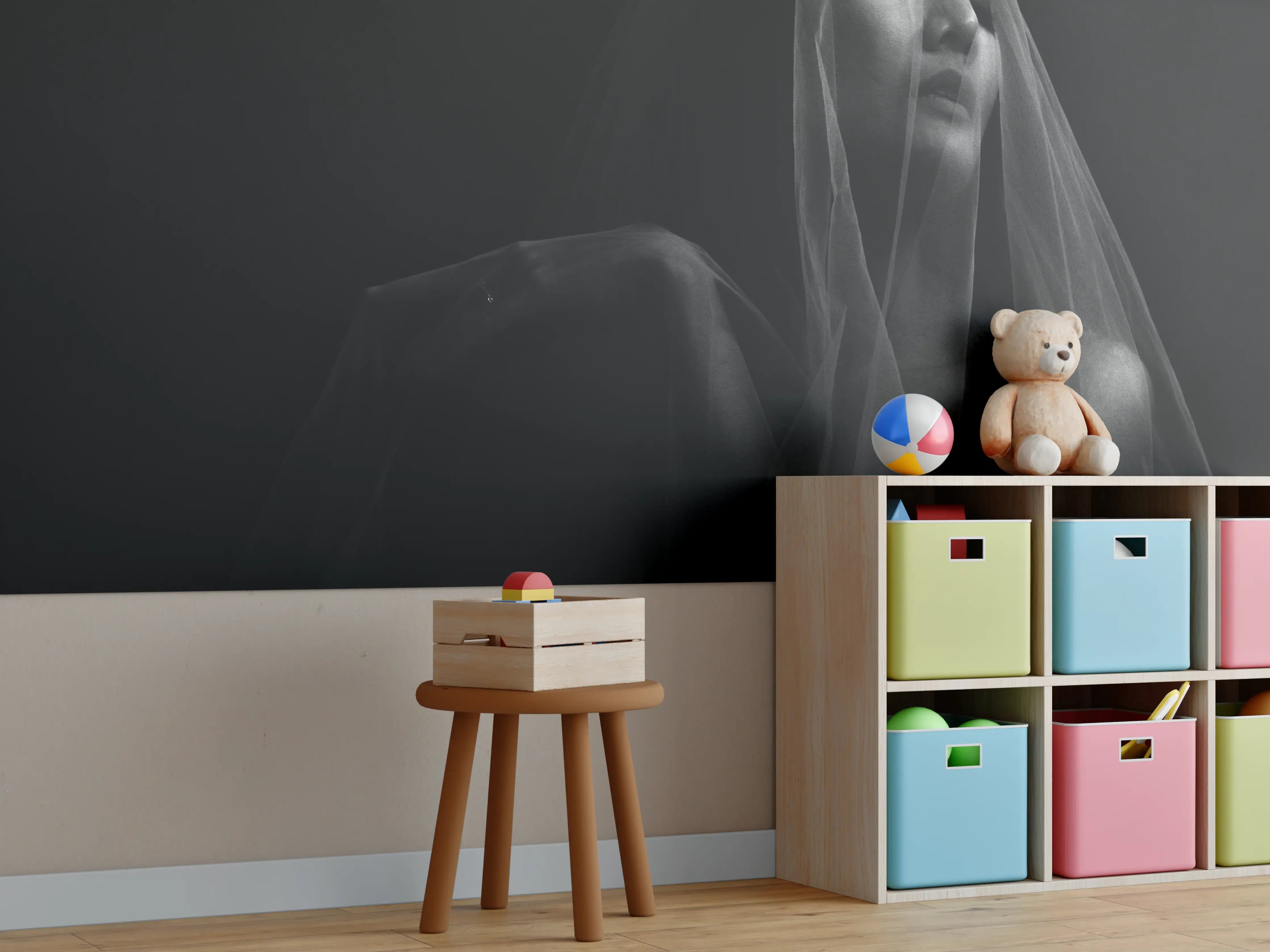 Kinderzimmer Wandgestaltung - Frau unter einem Schleier im dunkeln
