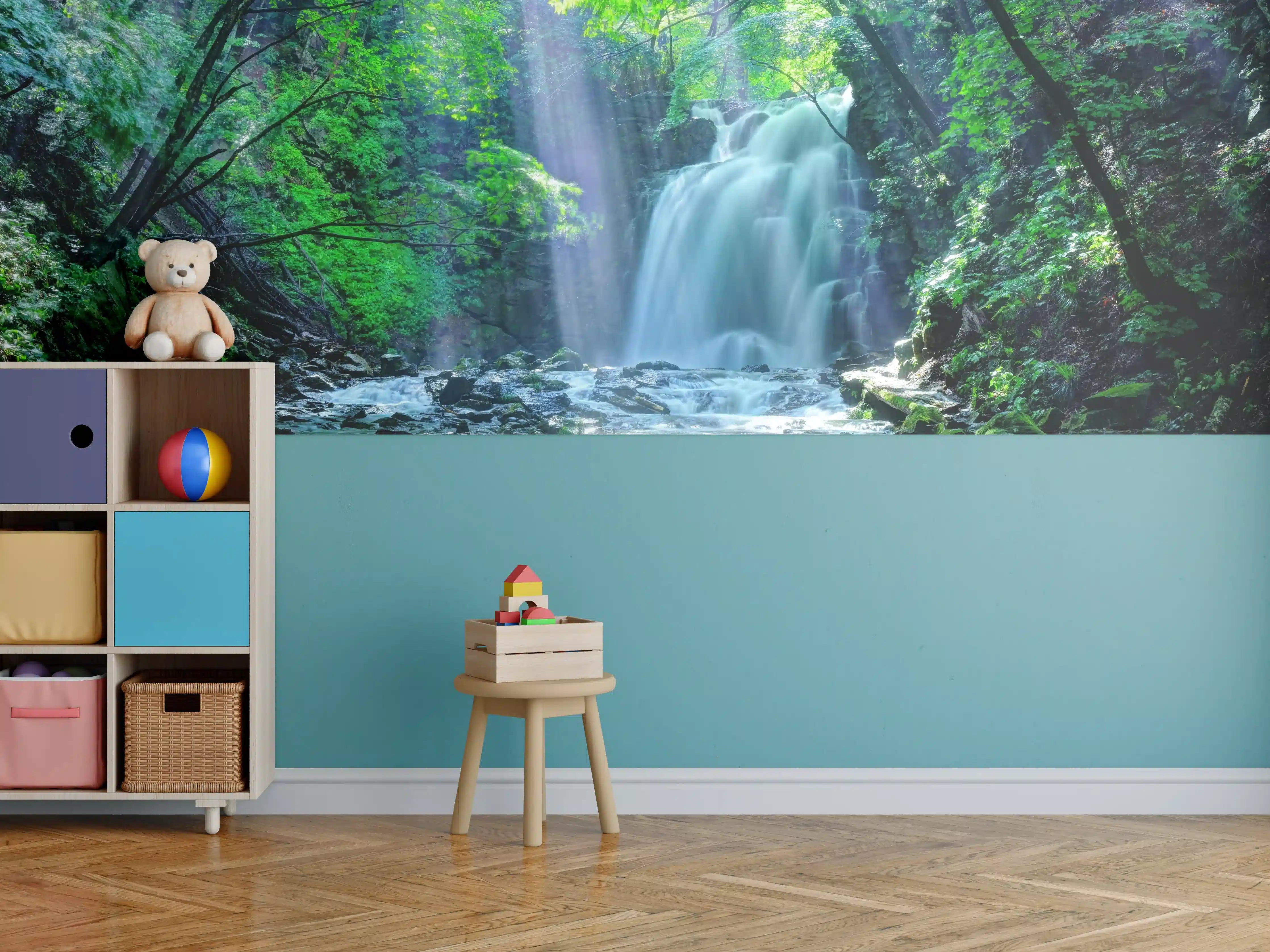 Kinderzimmer Wandgestaltung - Friedlicher Wasserfall im Wald von Asama