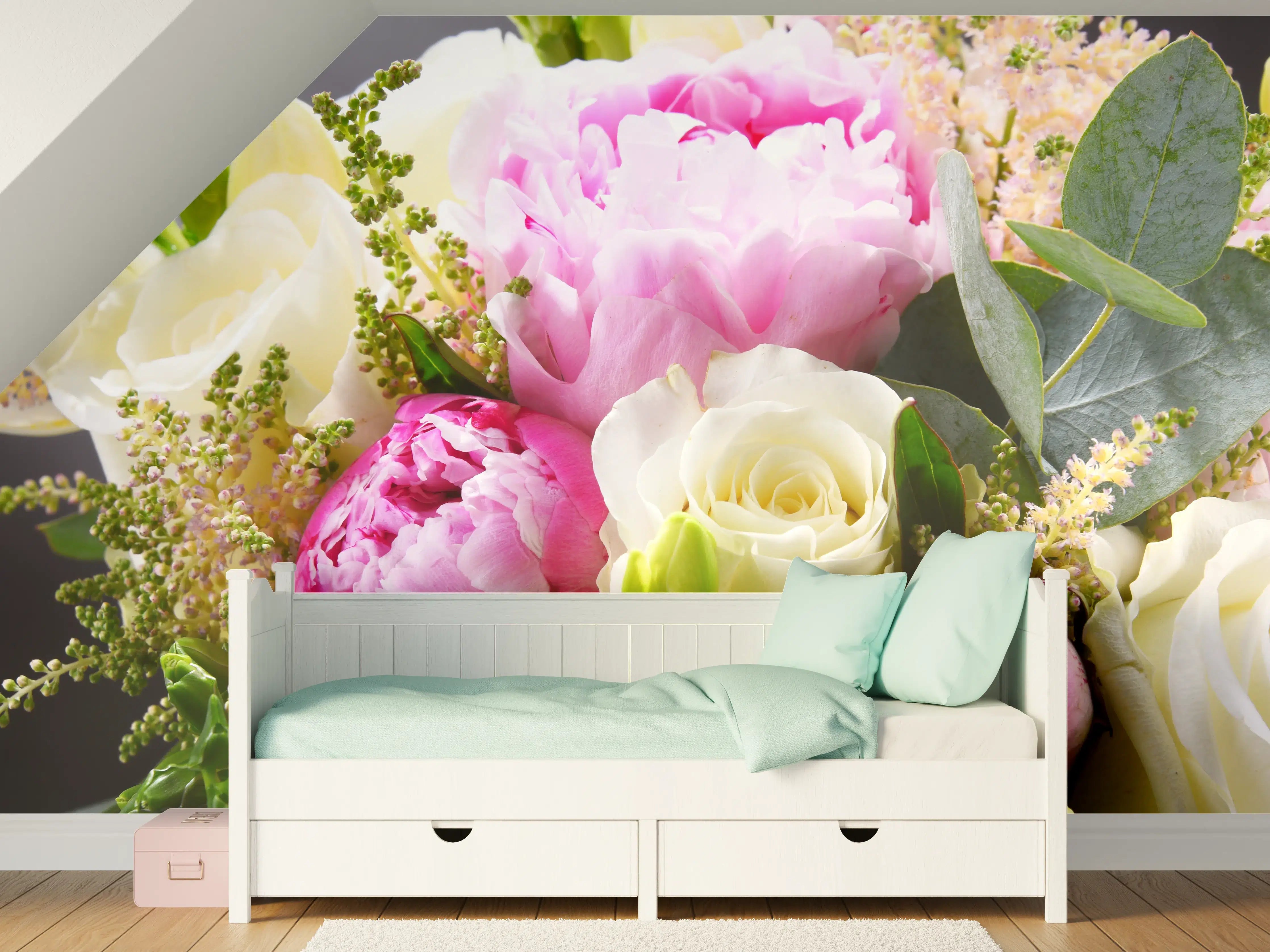 Kinderzimmer Wandgestaltung - Frische Blumenstrauß in Pastellfarben