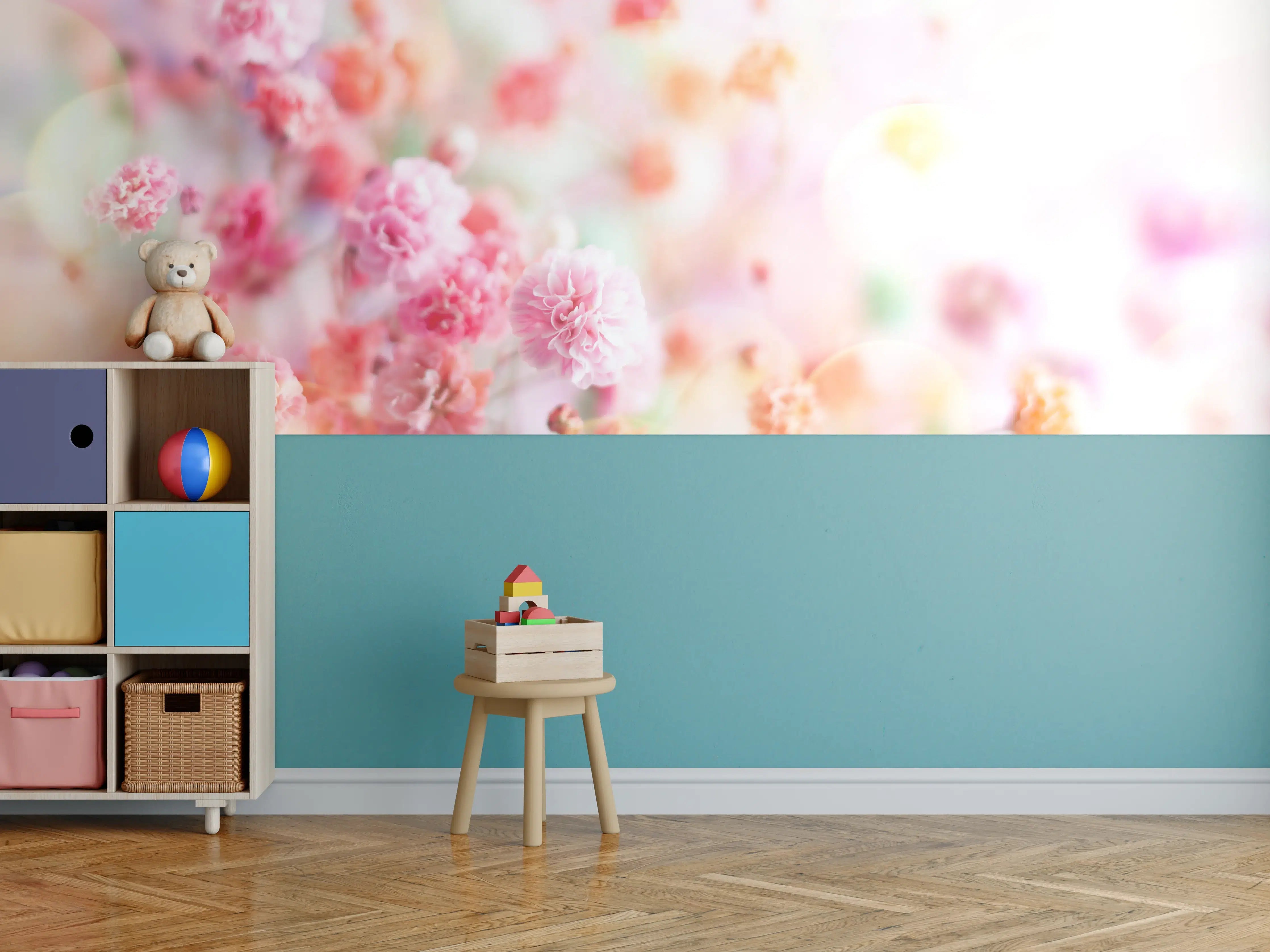 Kinderzimmer Wandgestaltung - Frische rosa Frühlingsblumen
