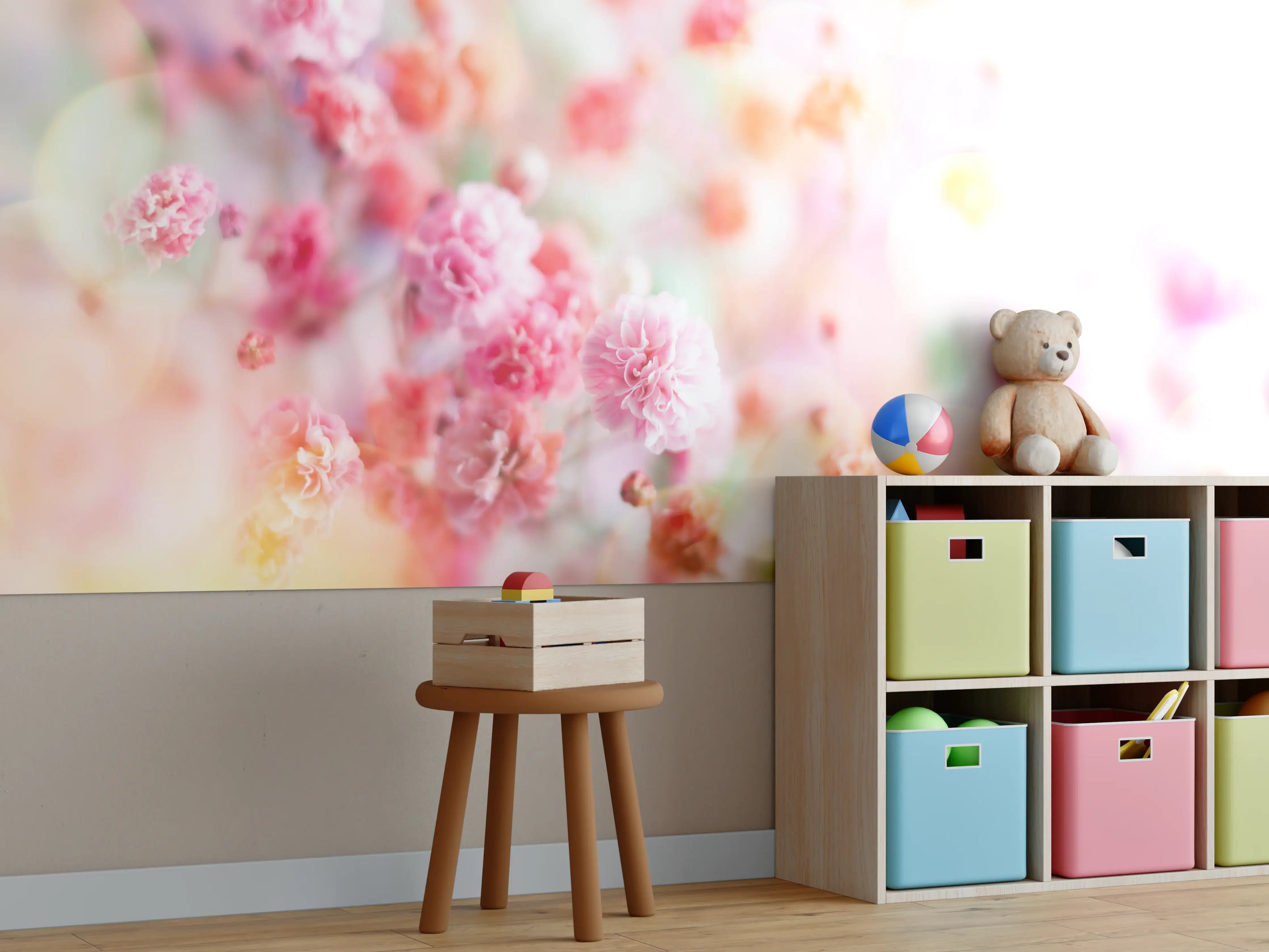 Kinderzimmer Wandgestaltung - Frische rosa Frühlingsblumen