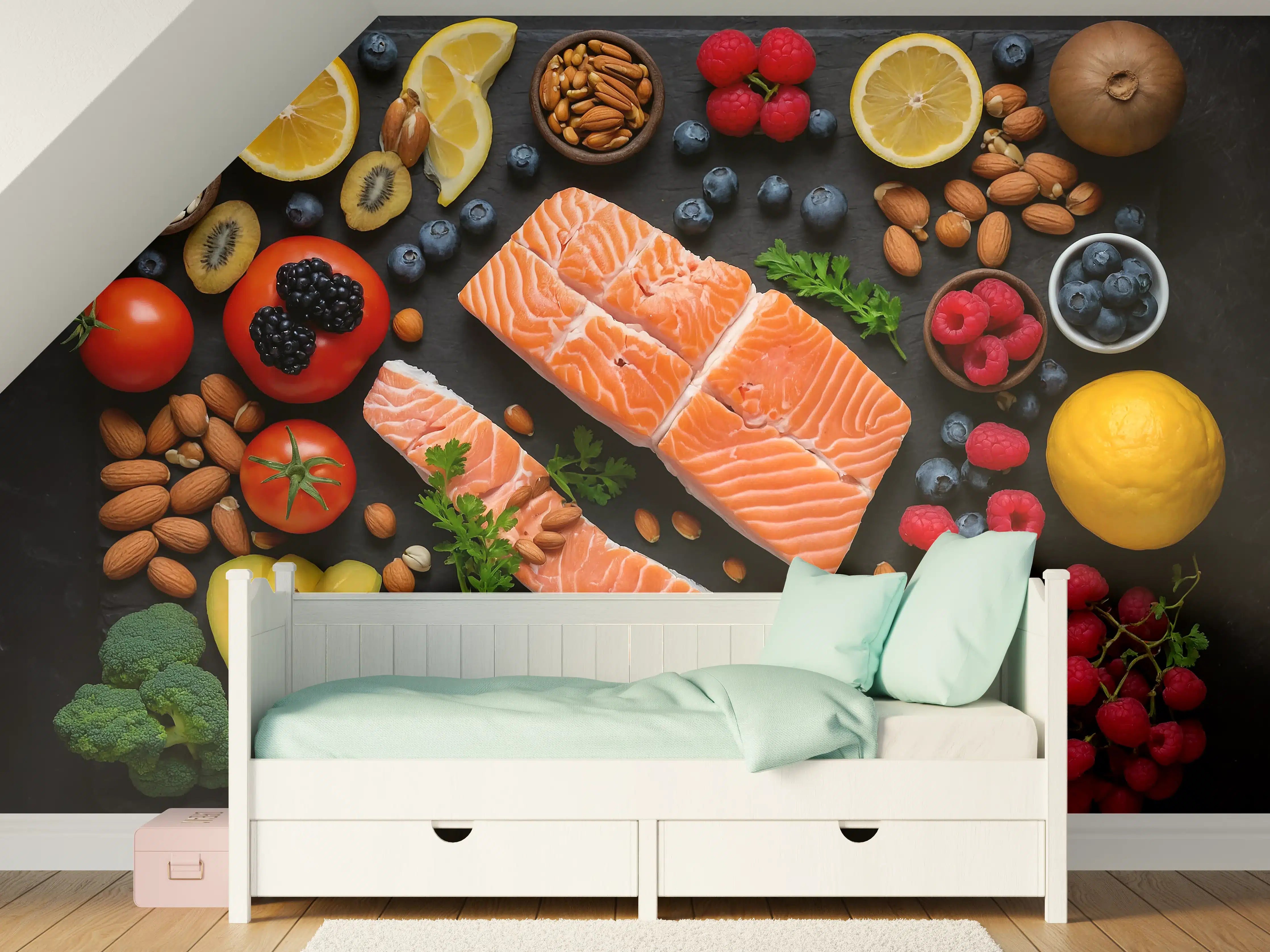 Kinderzimmer Wandgestaltung - Frischer Lachs und vielfältiges Obst