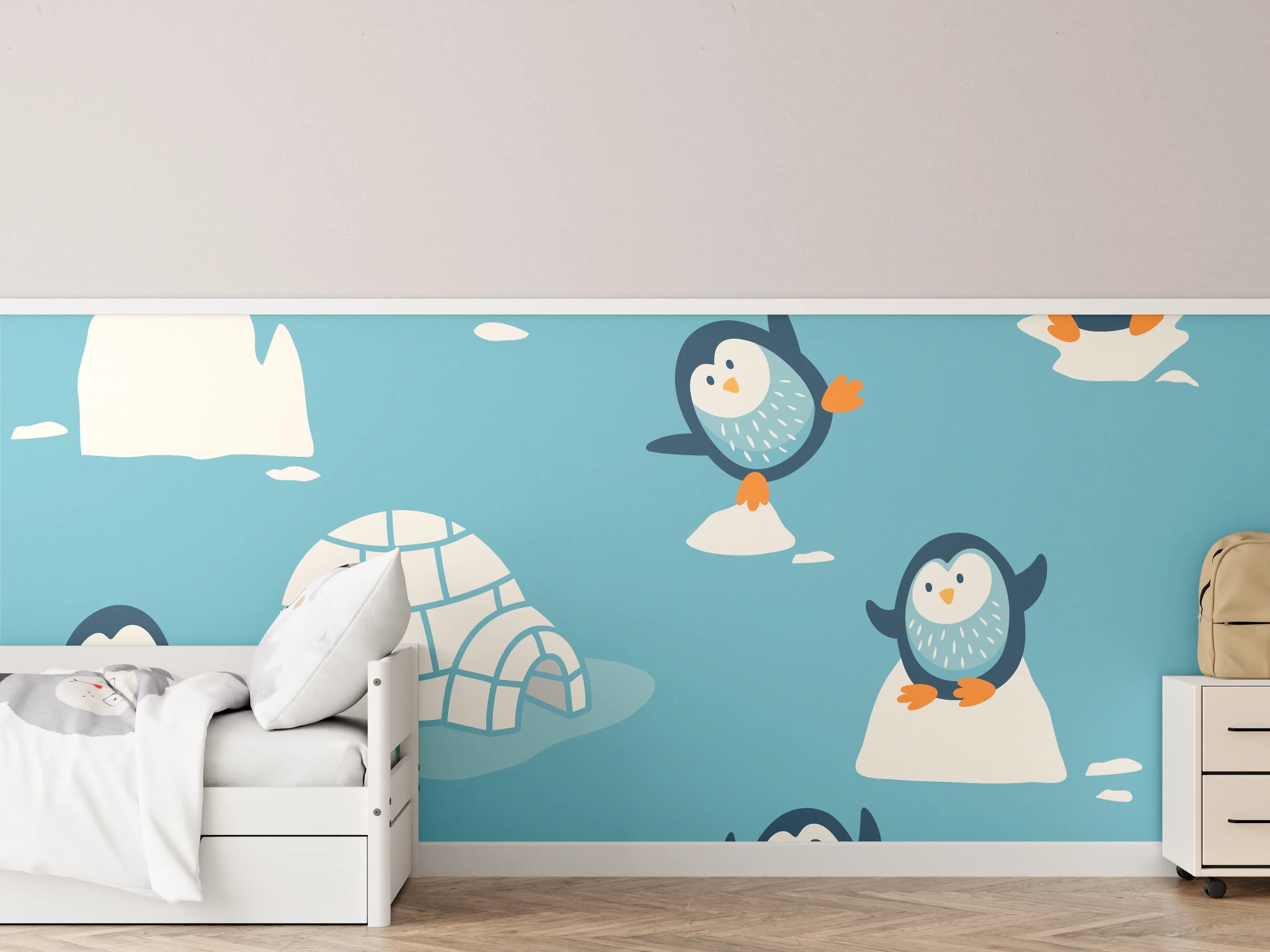 Kinderzimmer Wandgestaltung - Fröhliche Pinguin-Muster Illustration