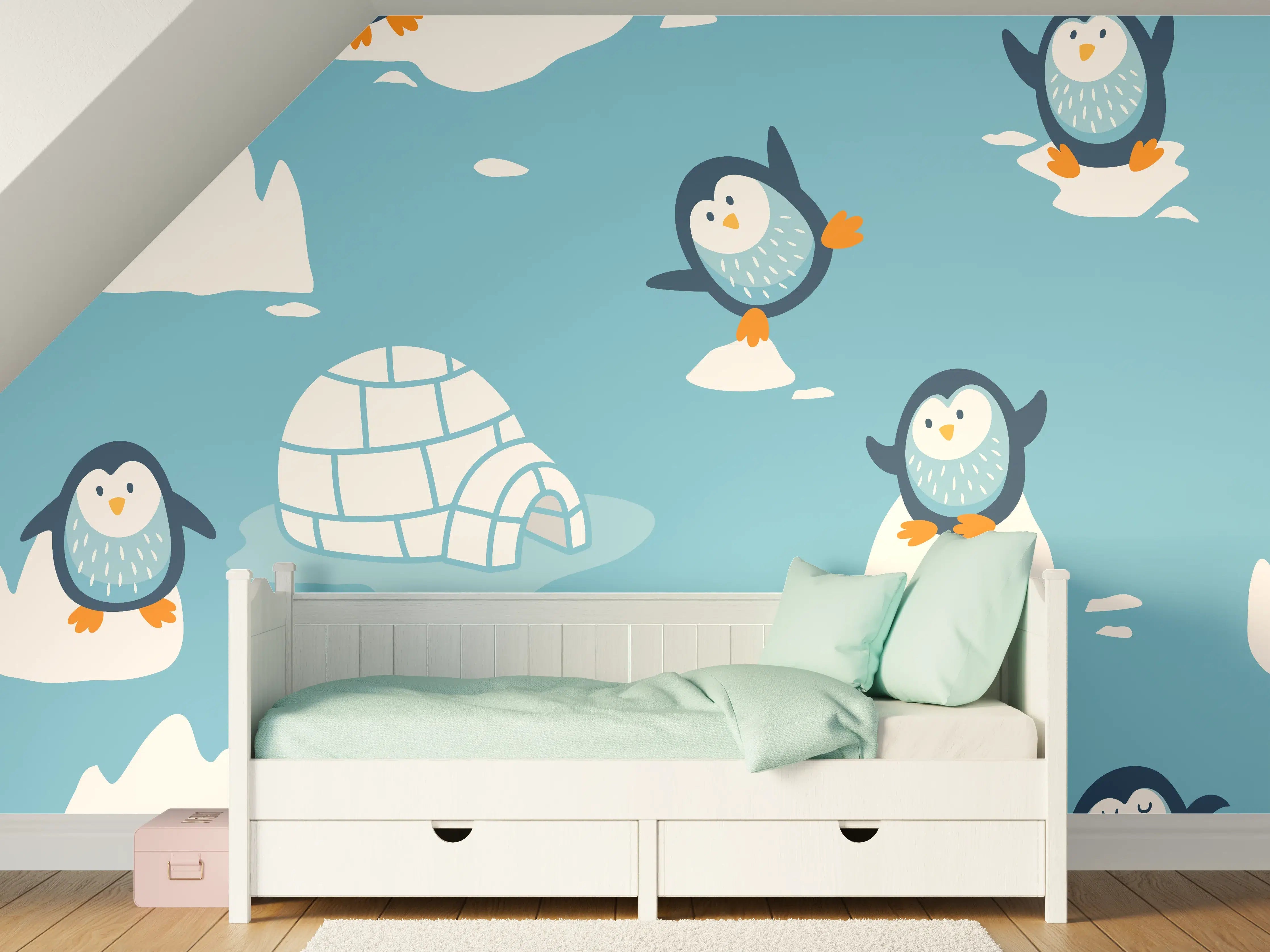 Kinderzimmer Wandgestaltung - Fröhliche Pinguin-Musterung