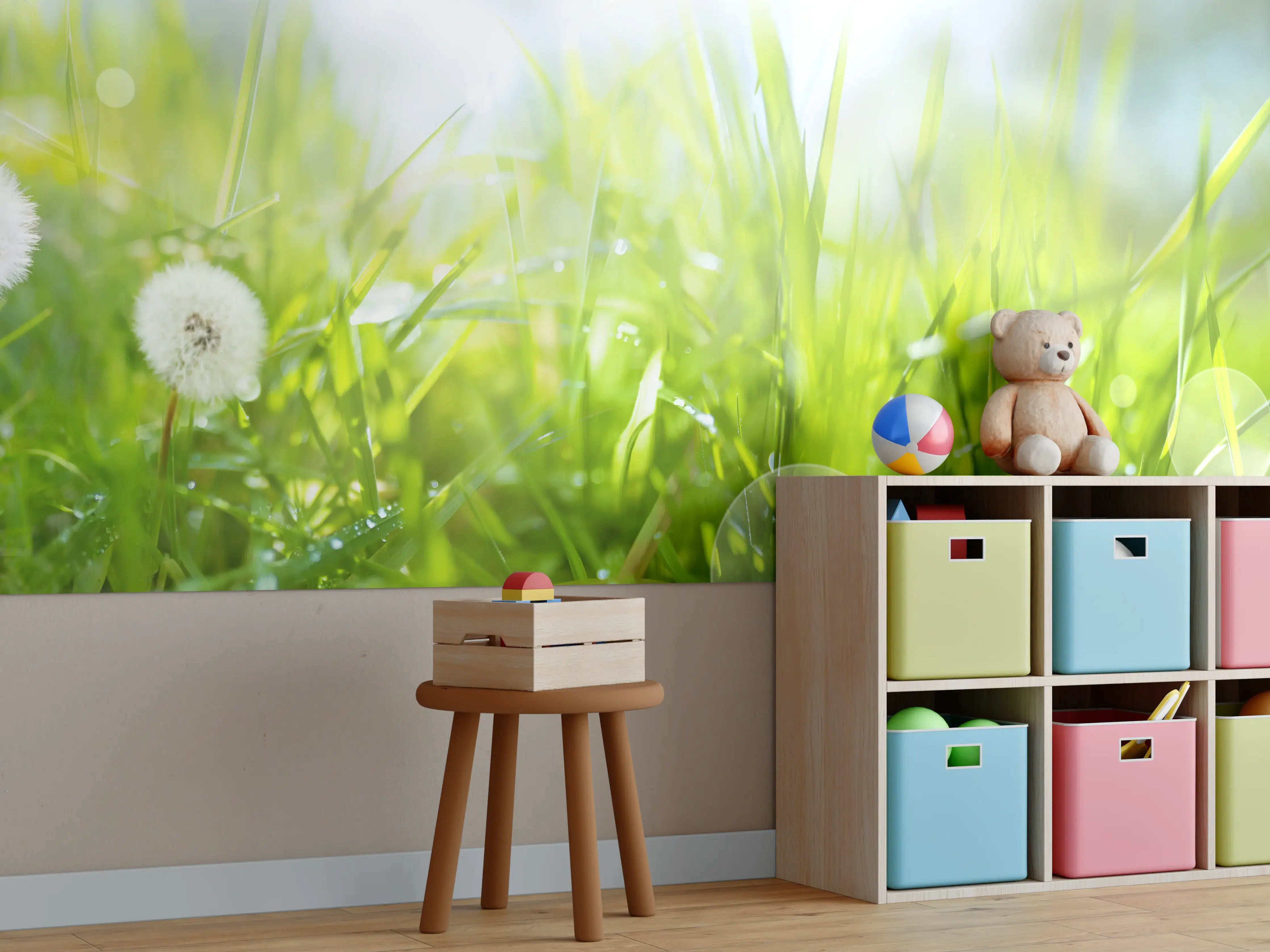 Kinderzimmer Wandgestaltung - Frühling in der Wiese mit Pusteblumen