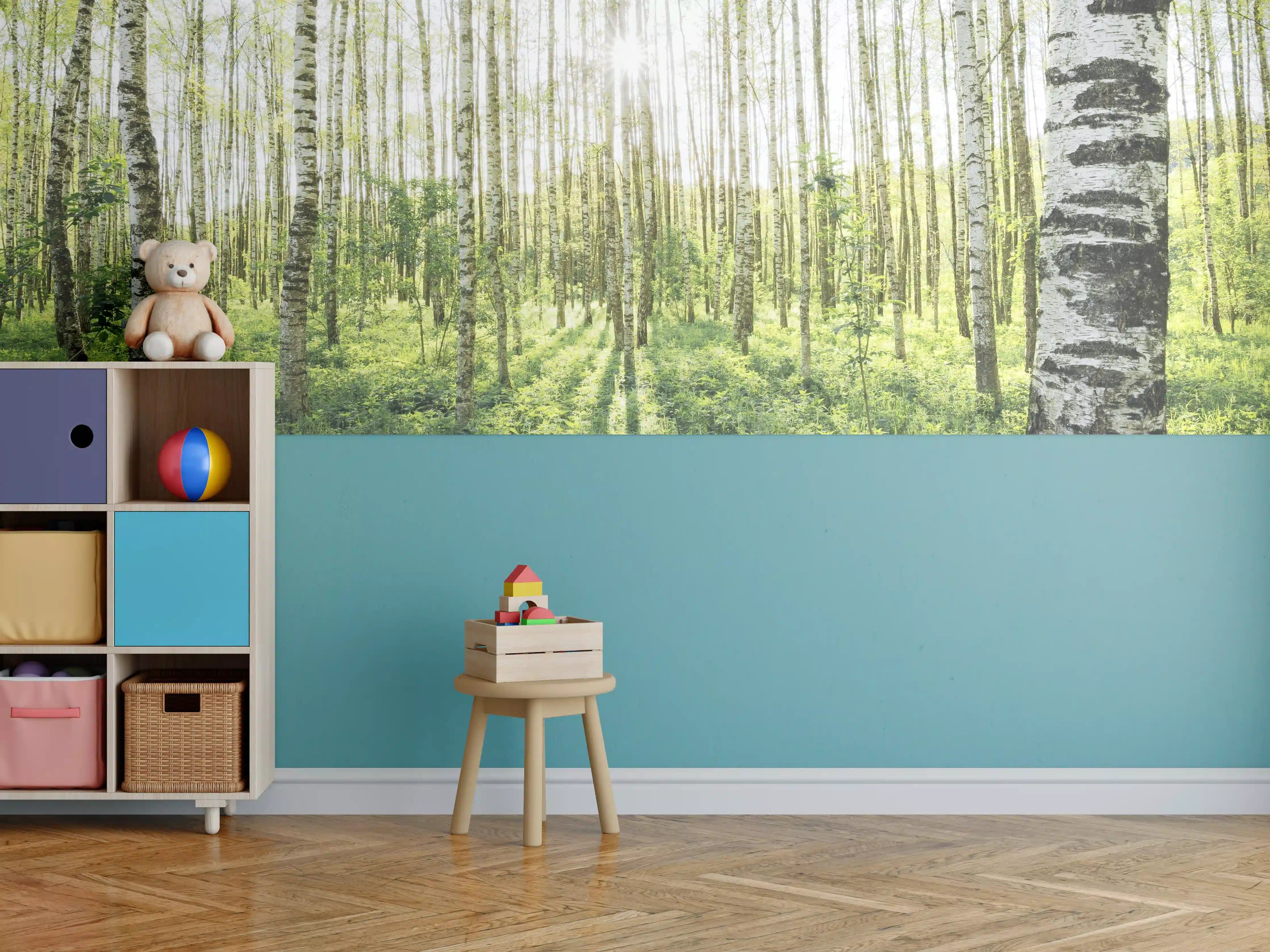 Kinderzimmer Wandgestaltung - Frühlings-Birkenwald Lichtspiel