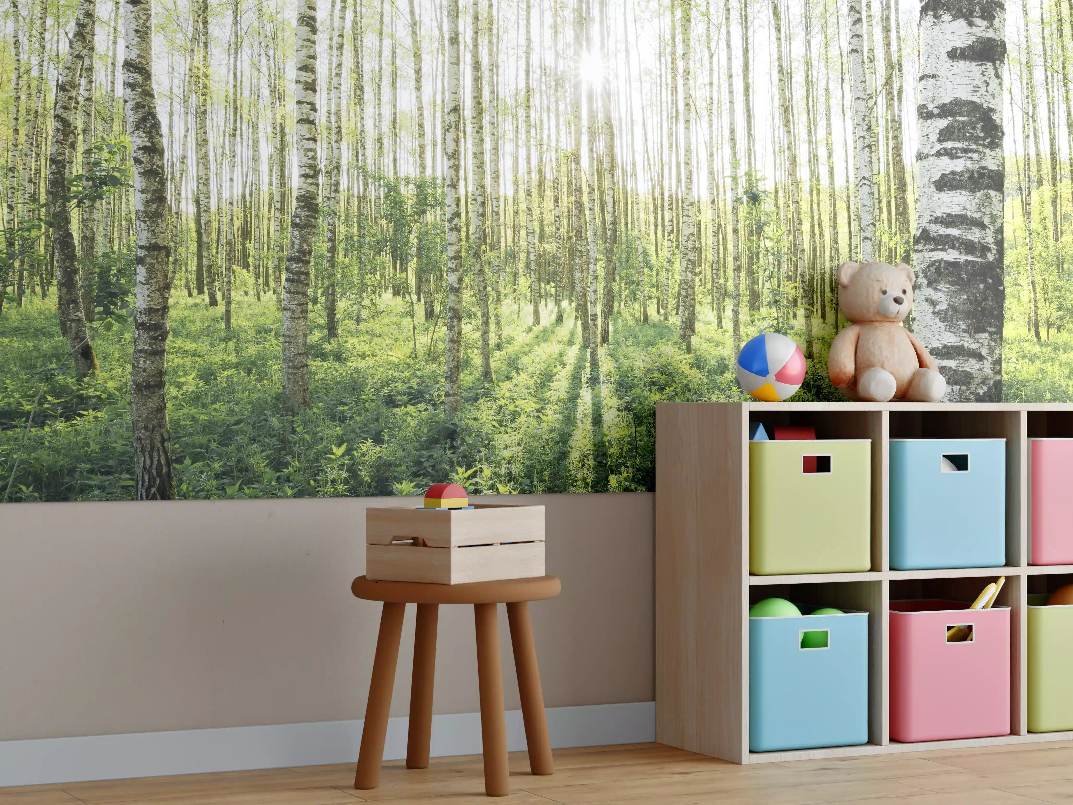Kinderzimmer Wandgestaltung - Frühlings-Birkenwald Lichtspiel