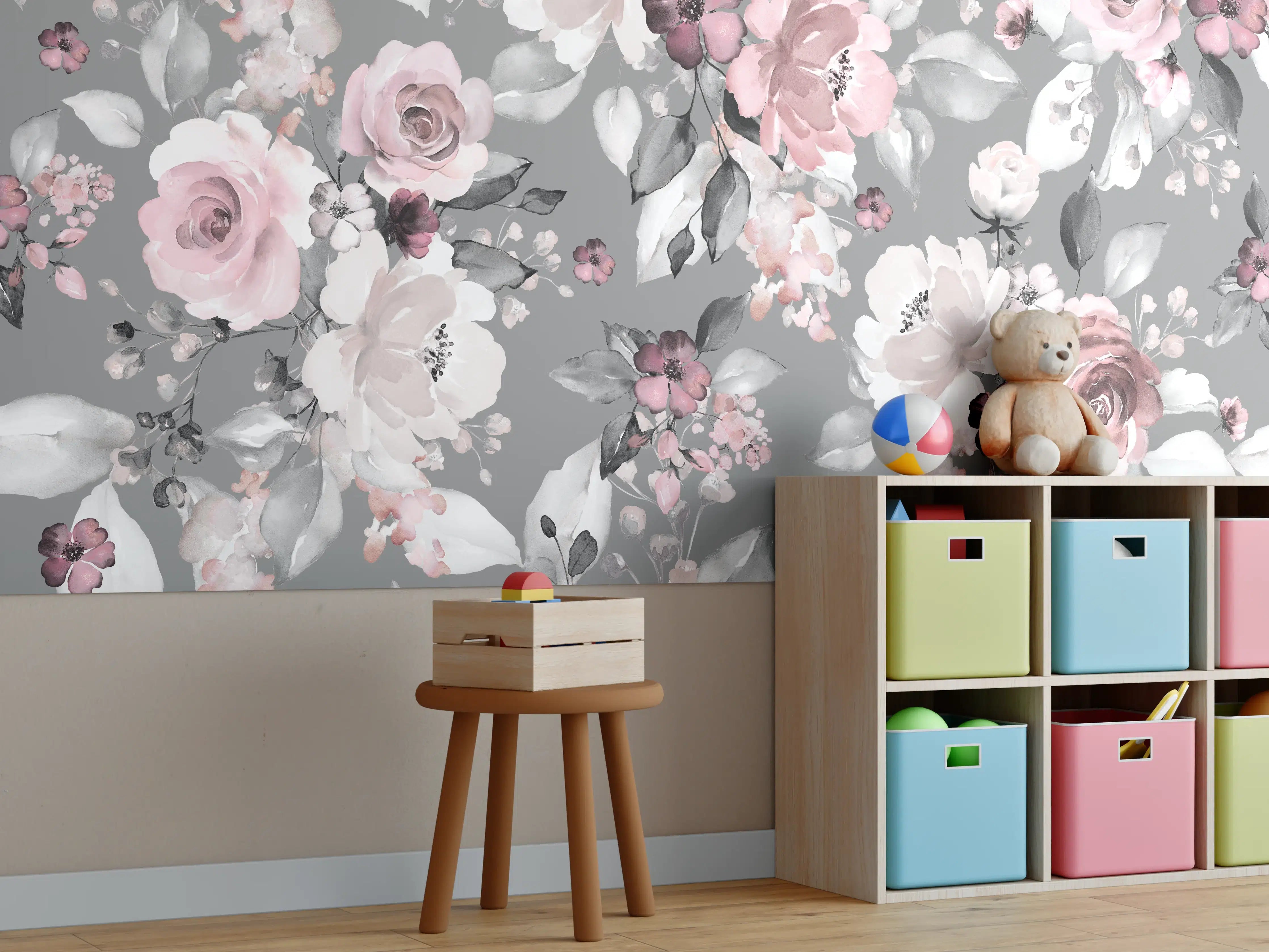 Kinderzimmer Wandgestaltung - Frühlingsblumen im Tapeten-Stil