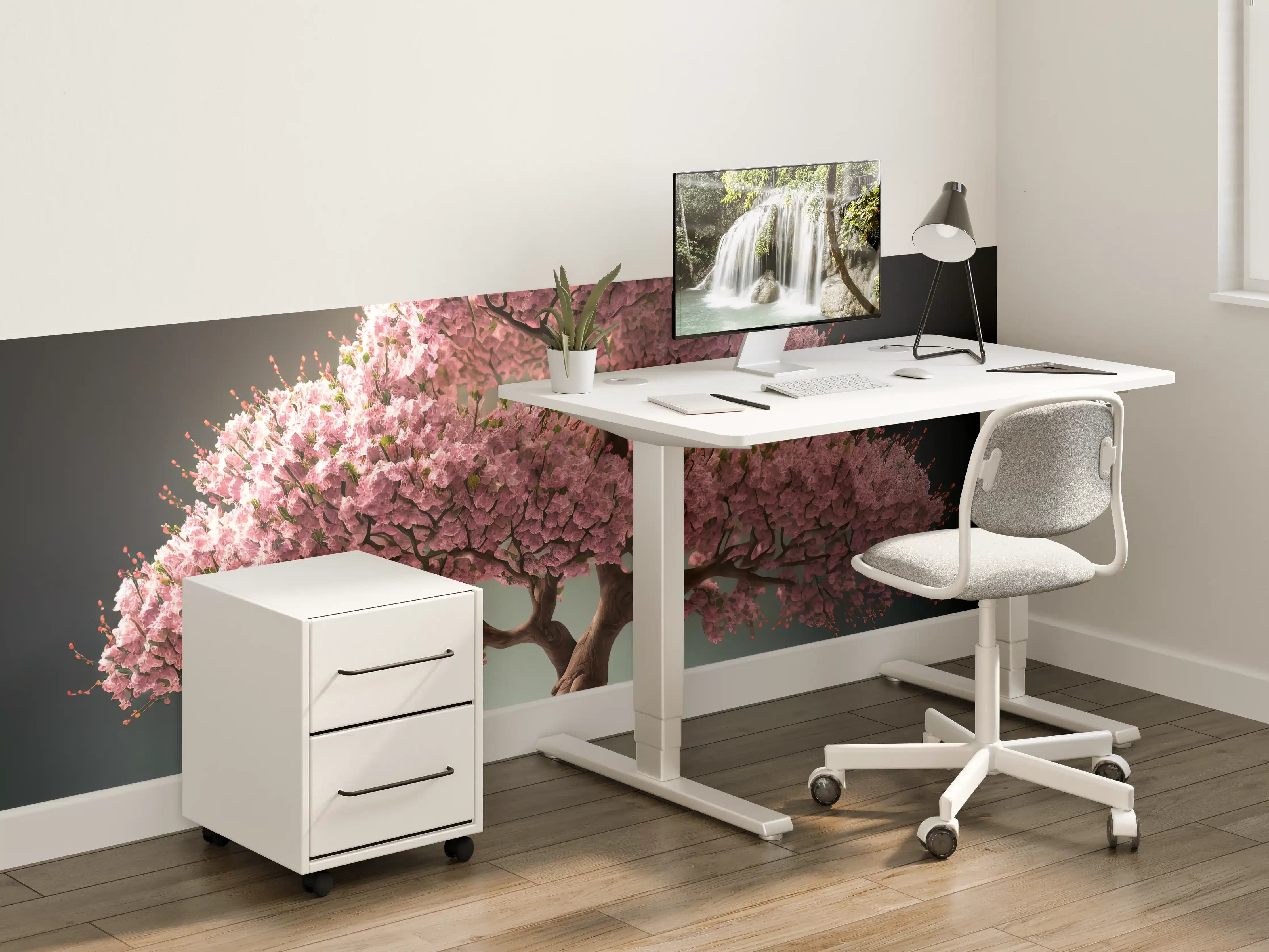 Kinderzimmer Wandgestaltung - Frühlingszeit Kirschblüte Sakura Baum - KI generiert