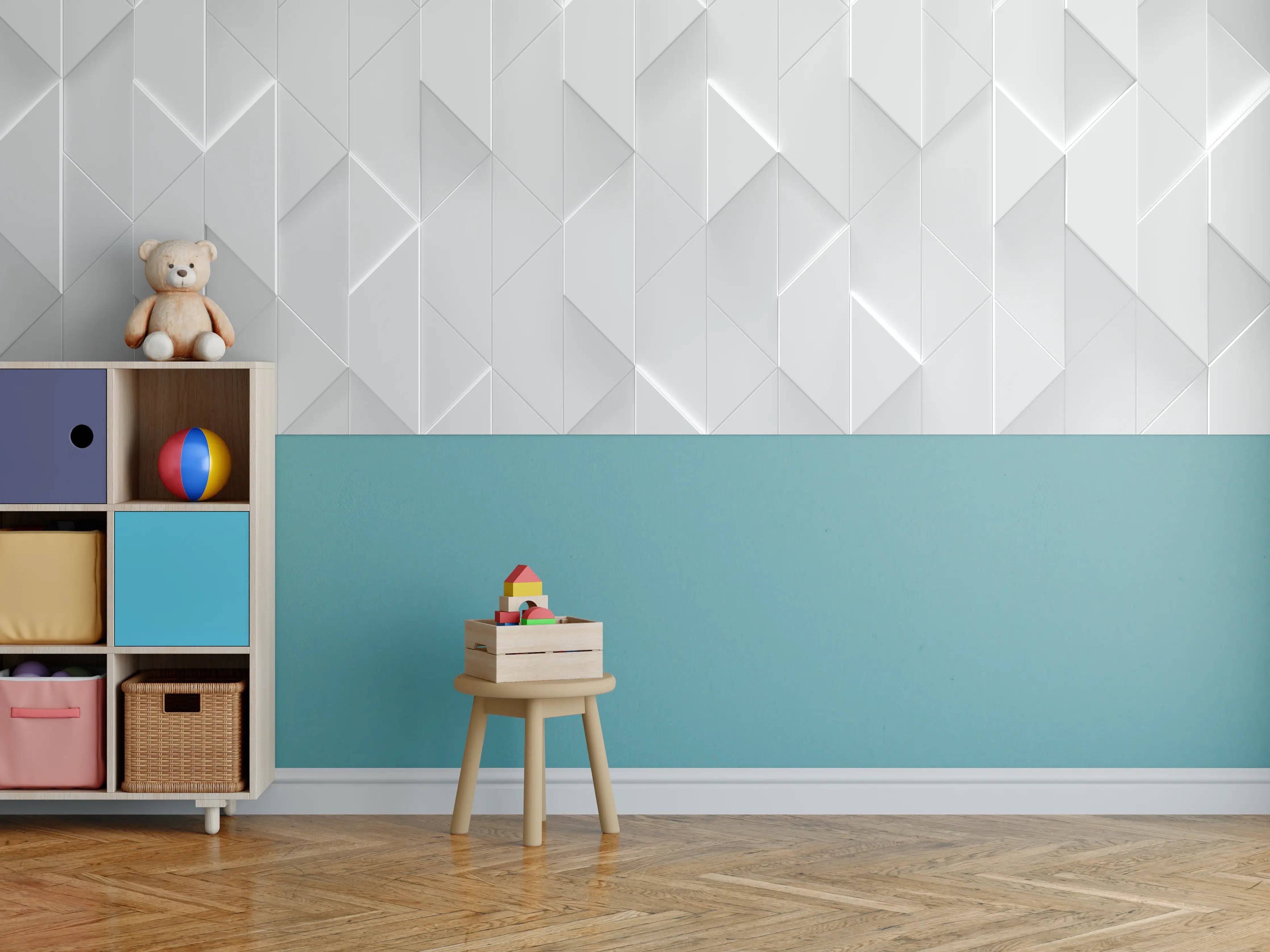Kinderzimmer Wandgestaltung - Futuristischer Weiß Grau Zigzag