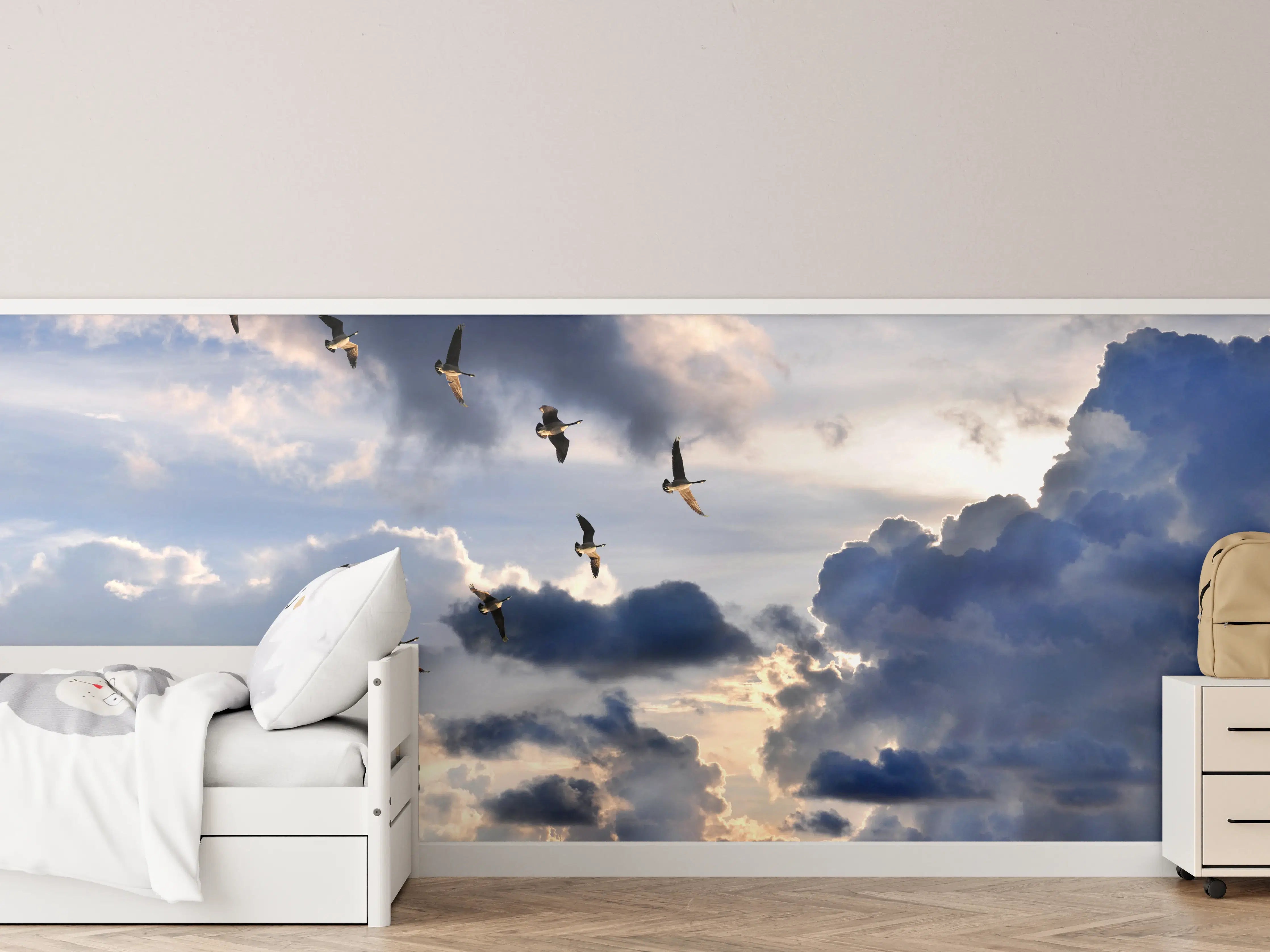 Kinderzimmer Wandgestaltung - Gänse in V-Formation fliegend