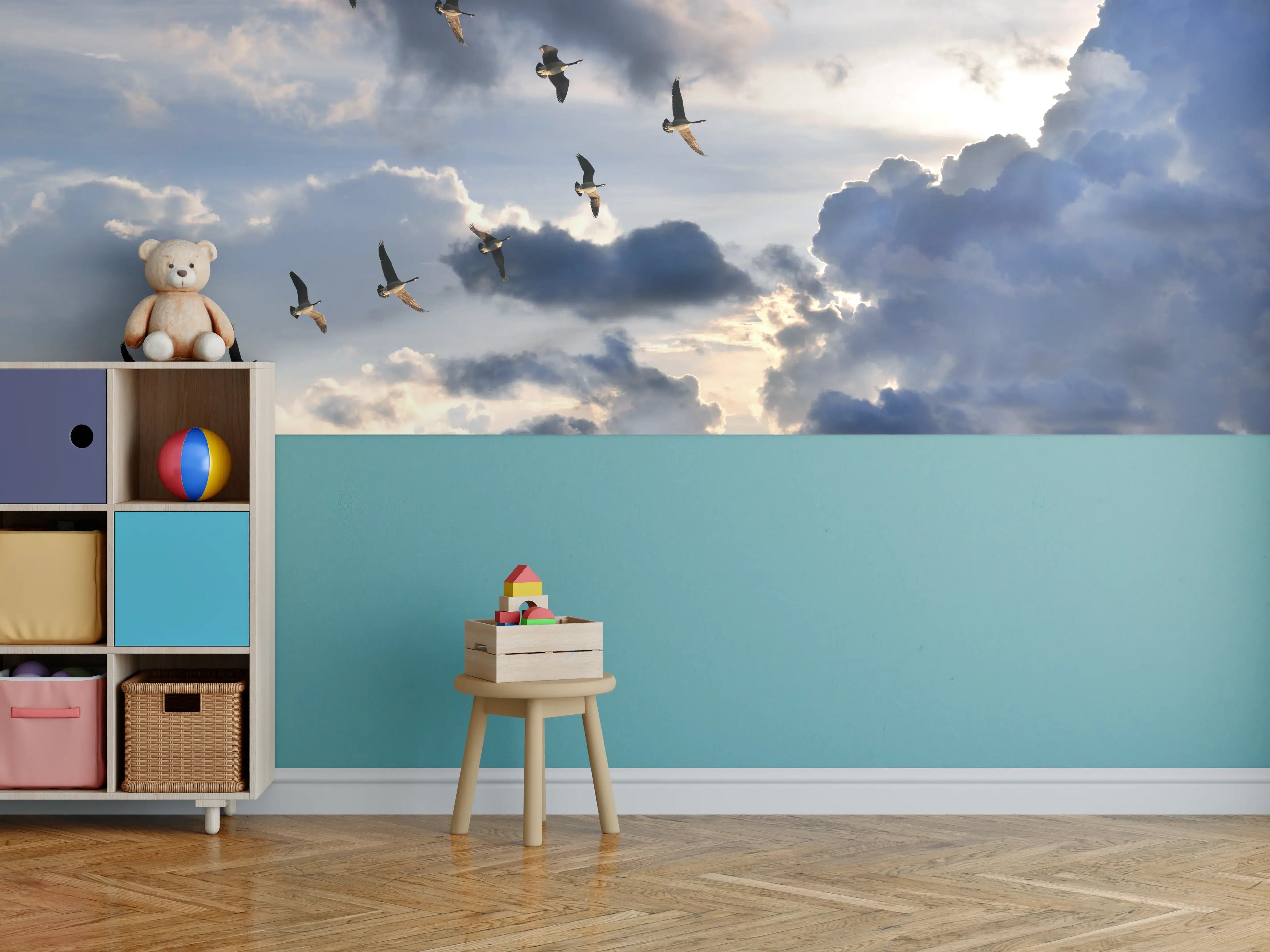 Kinderzimmer Wandgestaltung - Gänse in V-Formation fliegend