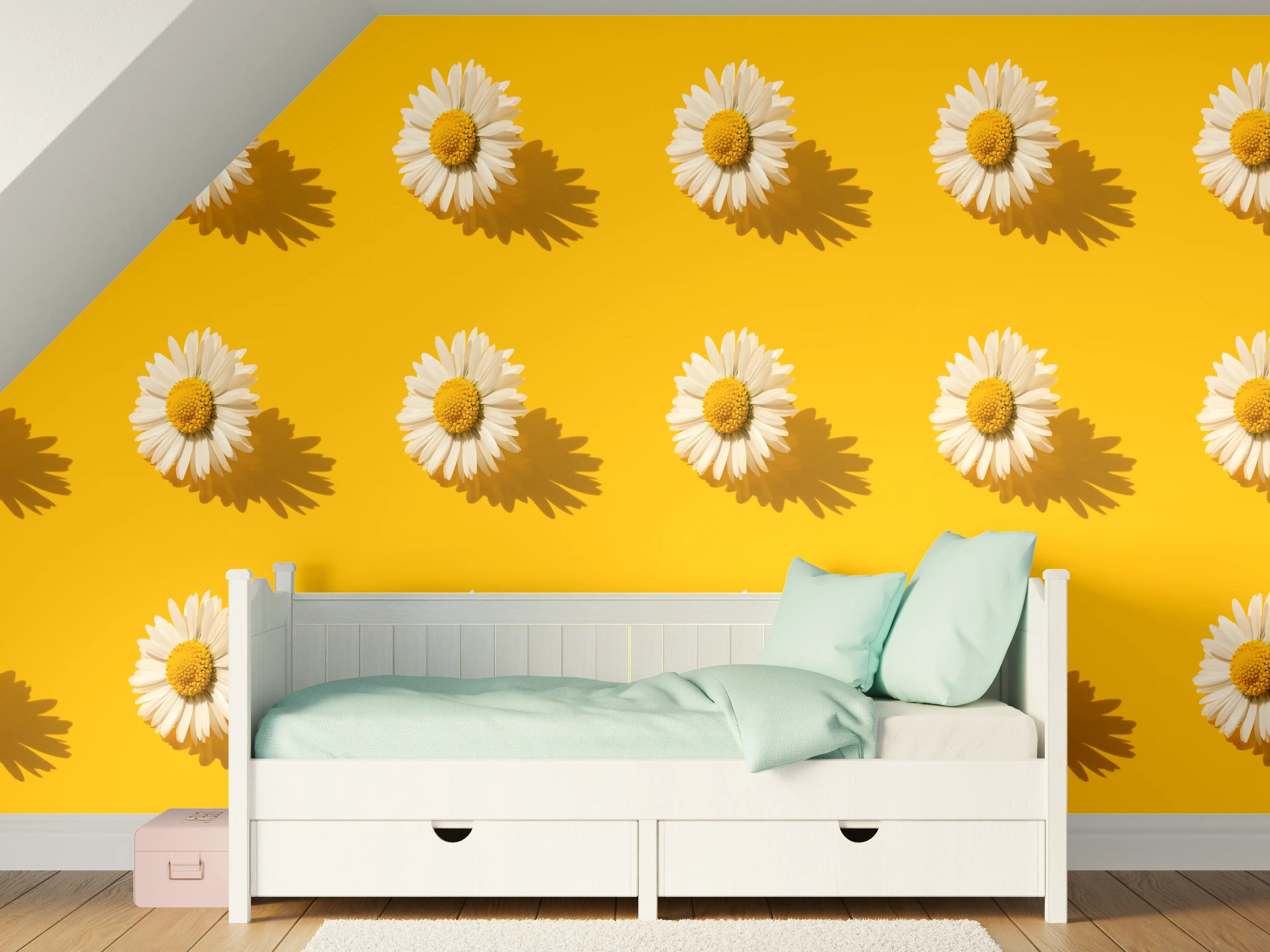 Kinderzimmer Wandgestaltung - Gänseblümchen Muster auf gelbem Hintergrund