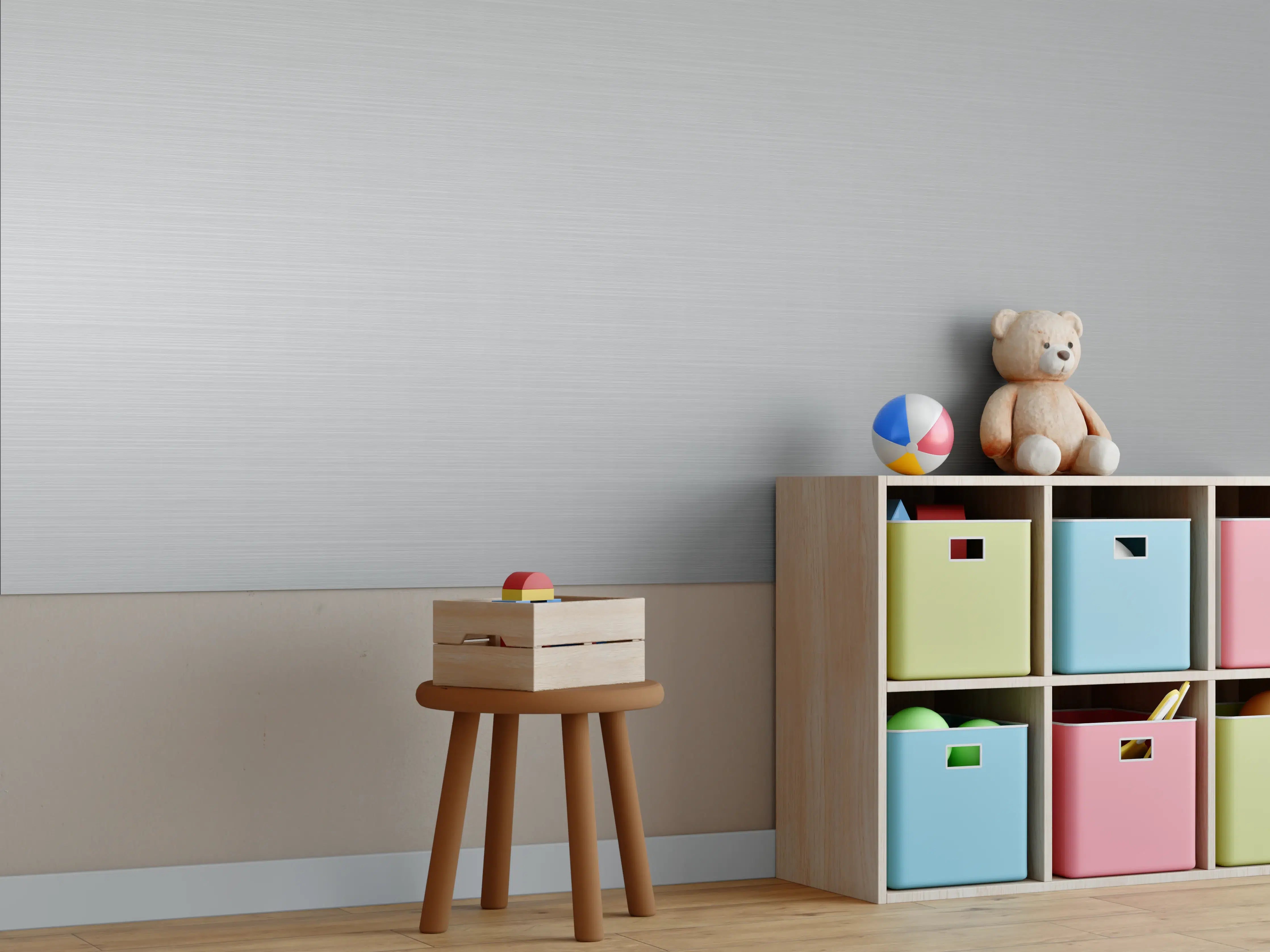 Kinderzimmer Wandgestaltung - Gebürsteter Metall-Hintergrund Grau