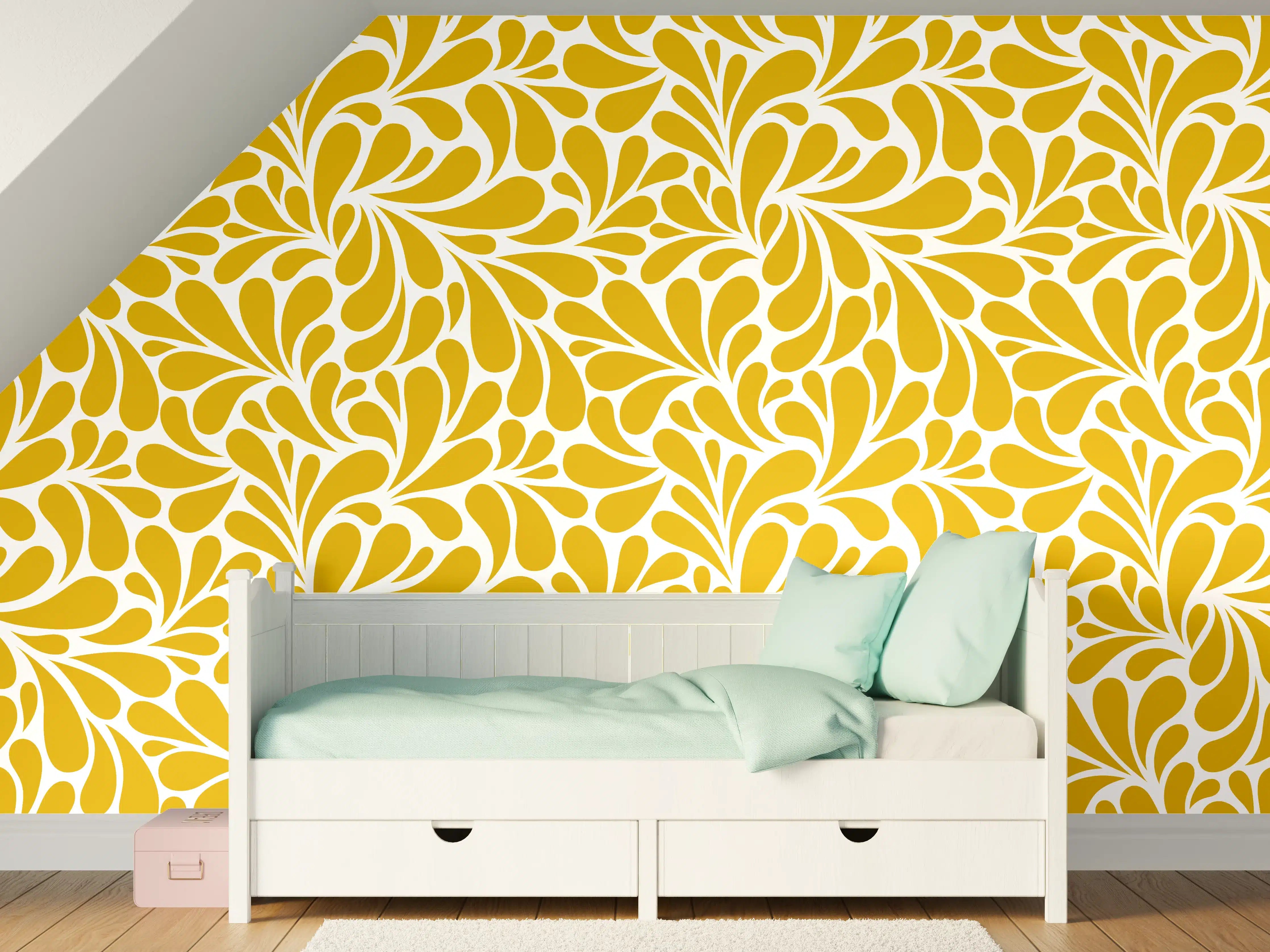 Kinderzimmer Wandgestaltung - Gelb-Weiß-Muster-Design