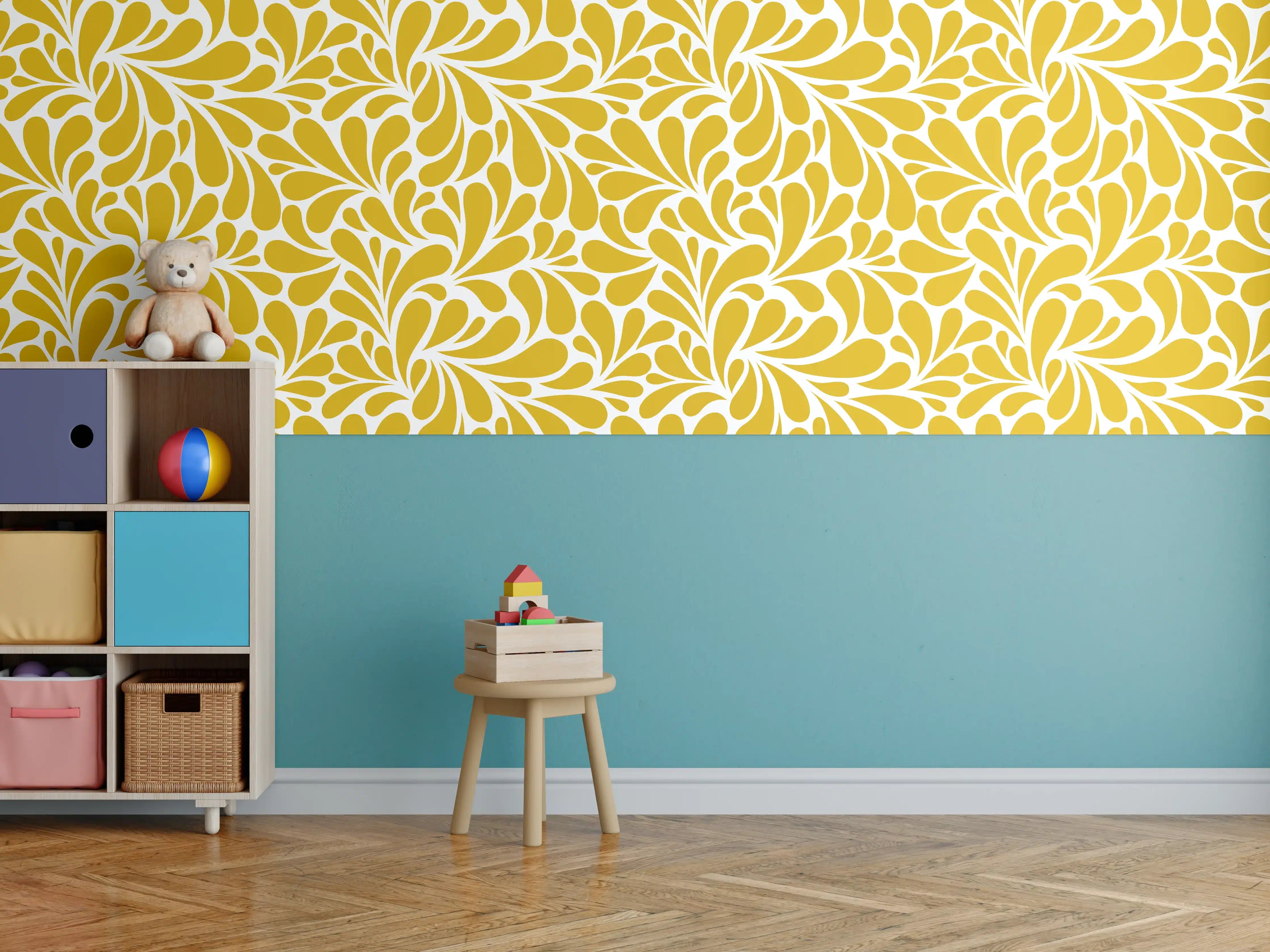 Kinderzimmer Wandgestaltung - Gelb-Weiß-Muster-Design