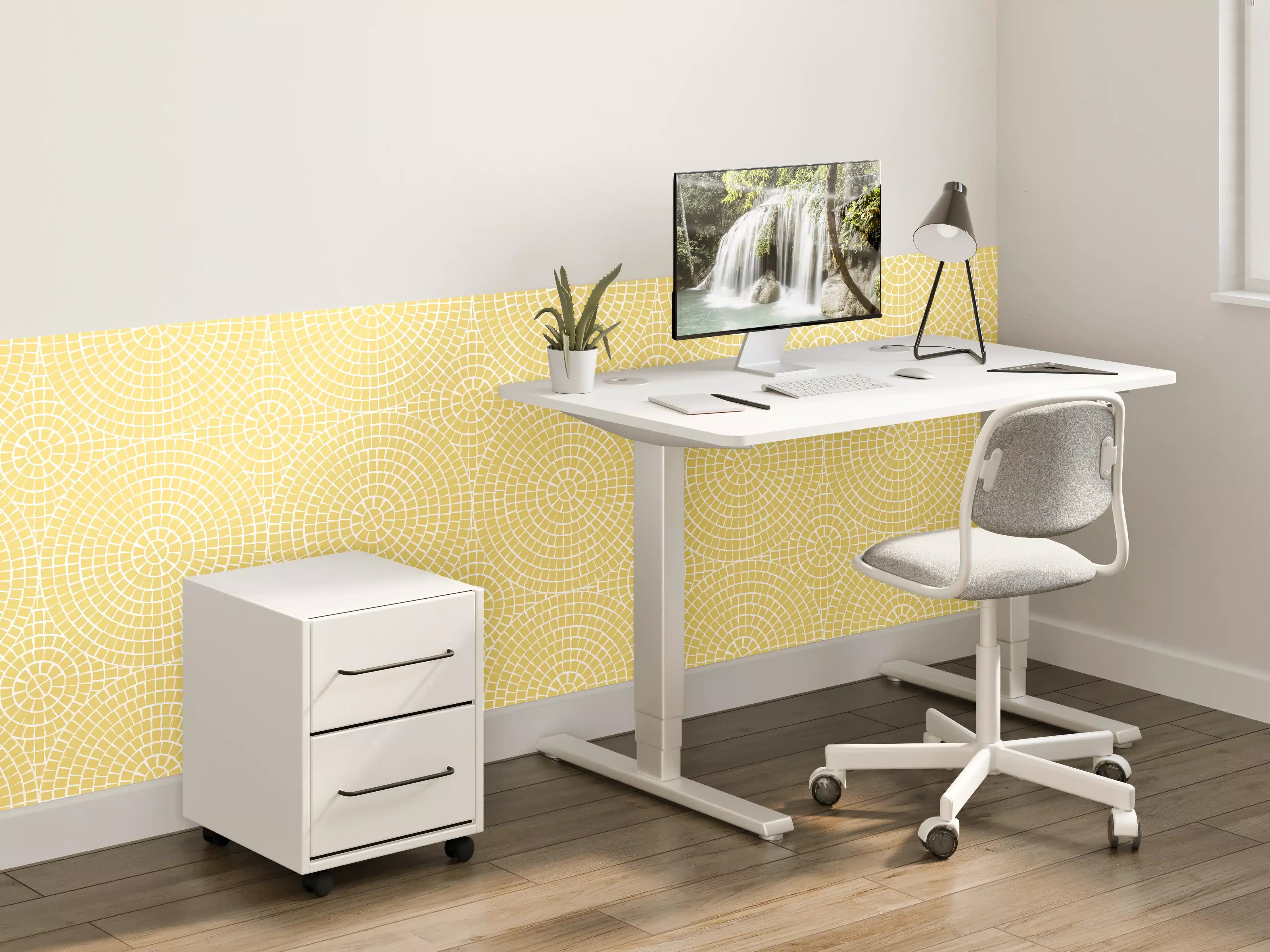 Kinderzimmer Wandgestaltung - Gelbe Mosaikfliese mit weißen und grauen Nuancen