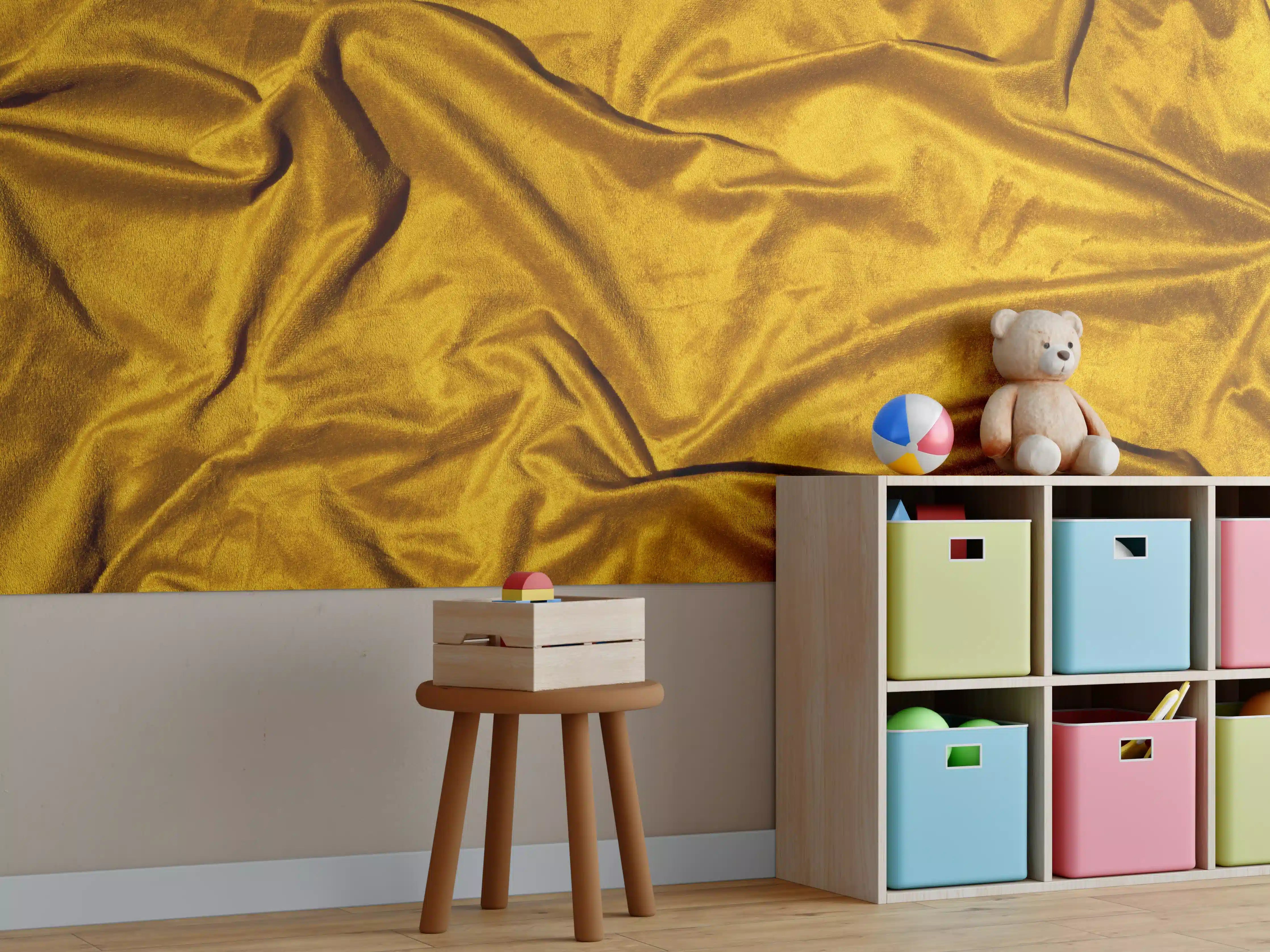 Kinderzimmer Wandgestaltung - Gelbe Satin Seide