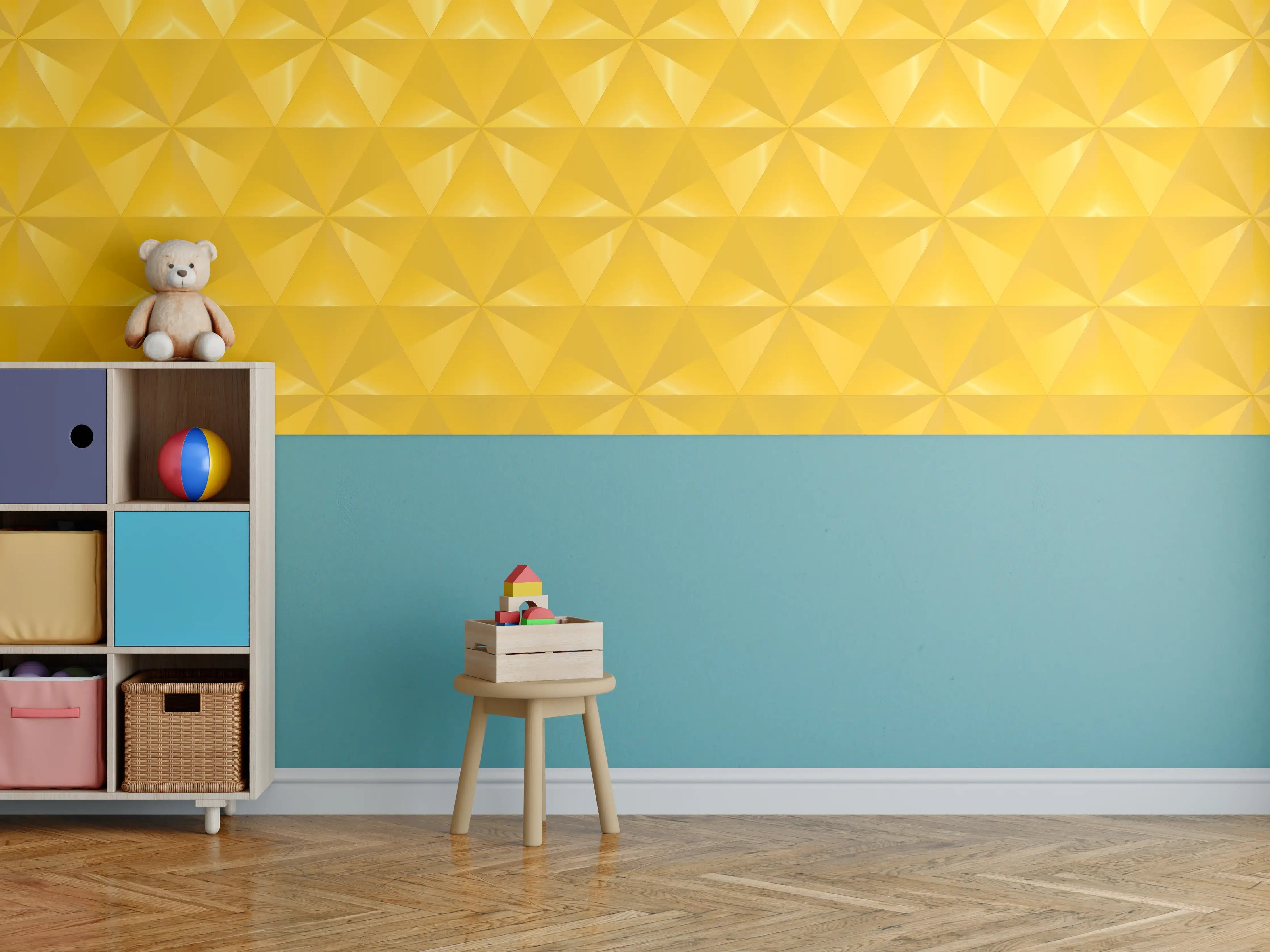 Kinderzimmer Wandgestaltung - Gelbes Fliesenmuster - Geometrie