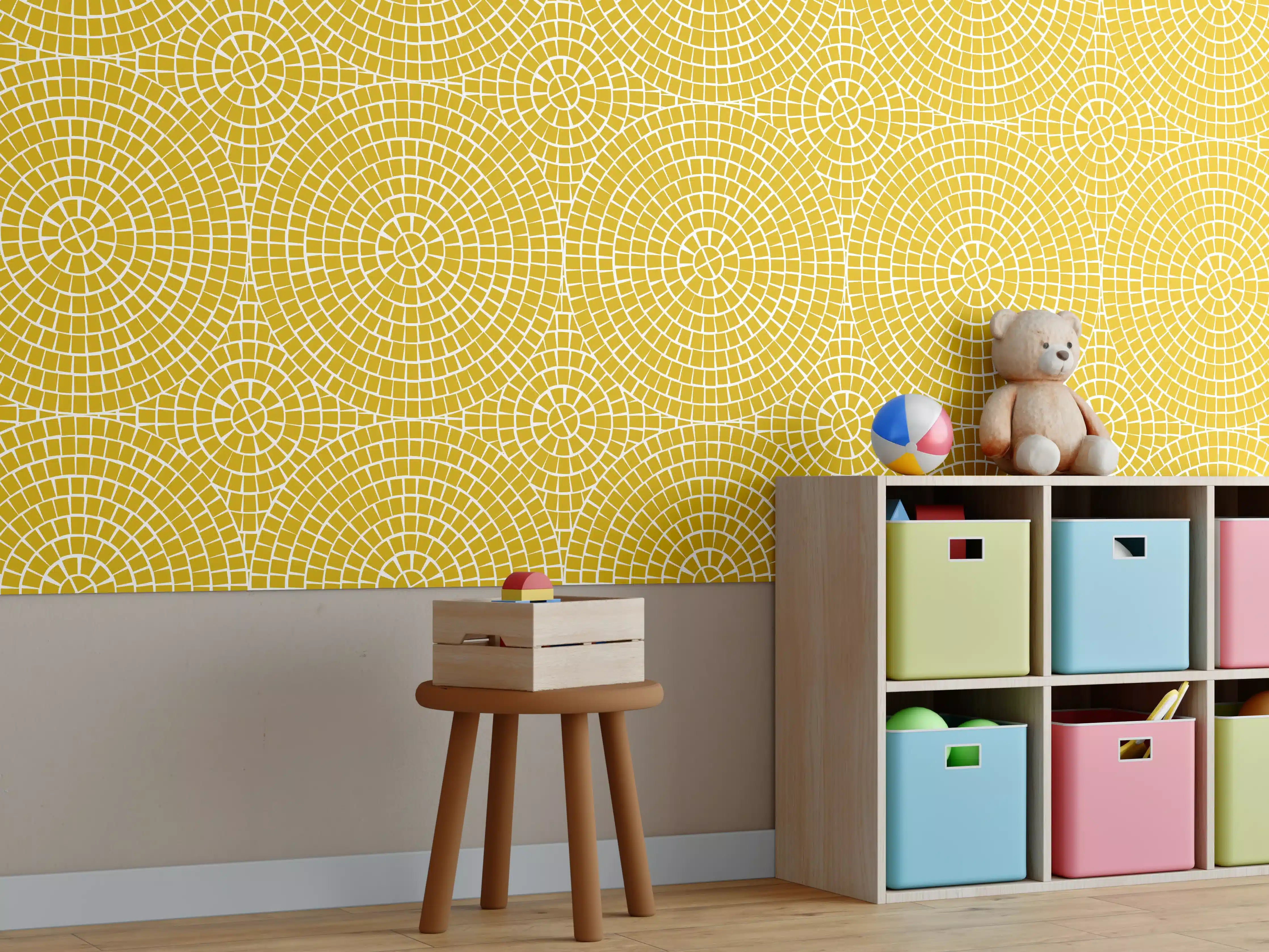 Kinderzimmer Wandgestaltung - Gelbes Mosaik - Warme Wandgestaltung