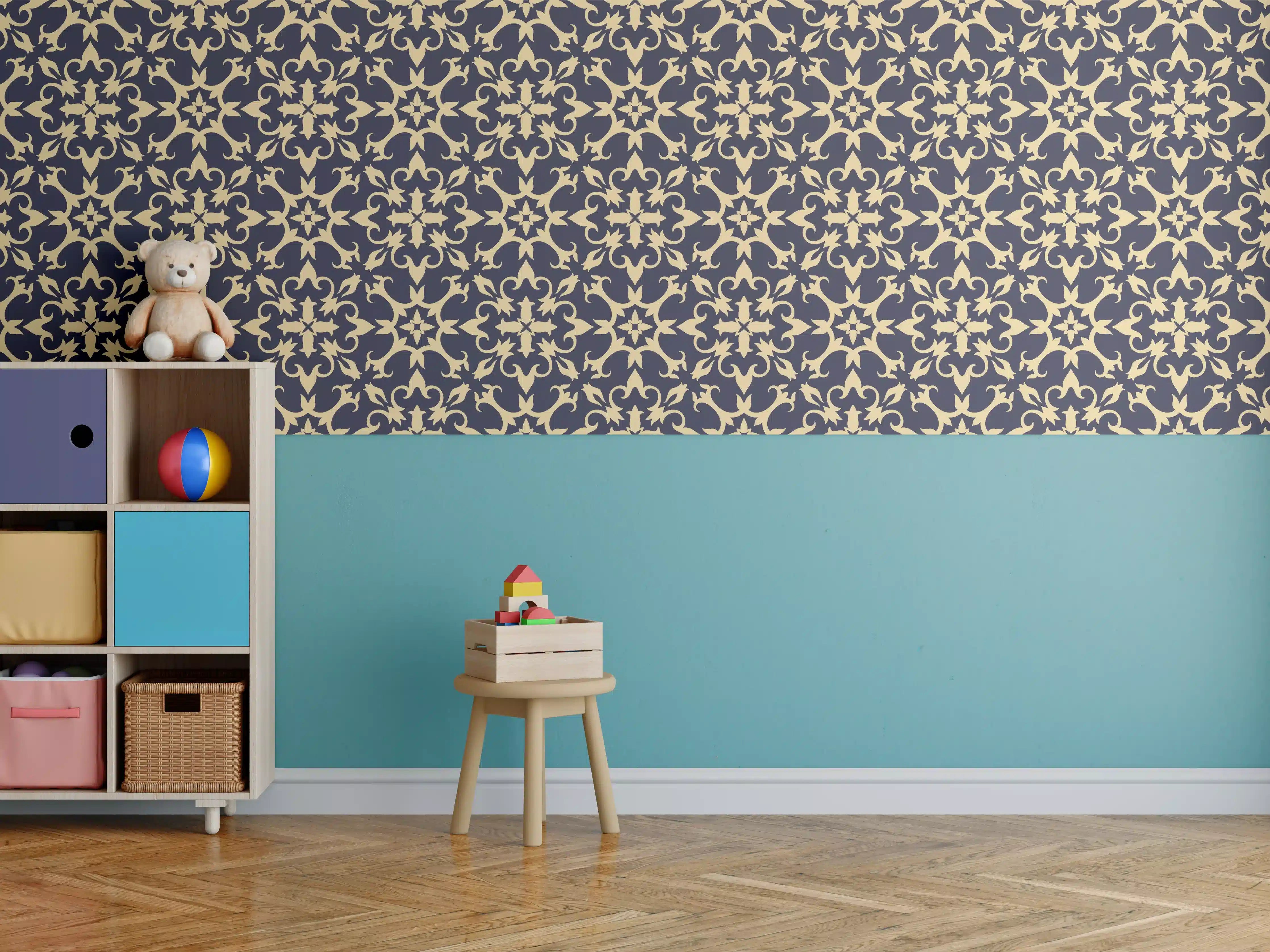 Kinderzimmer Wandgestaltung - Gelbes Ornament-Muster