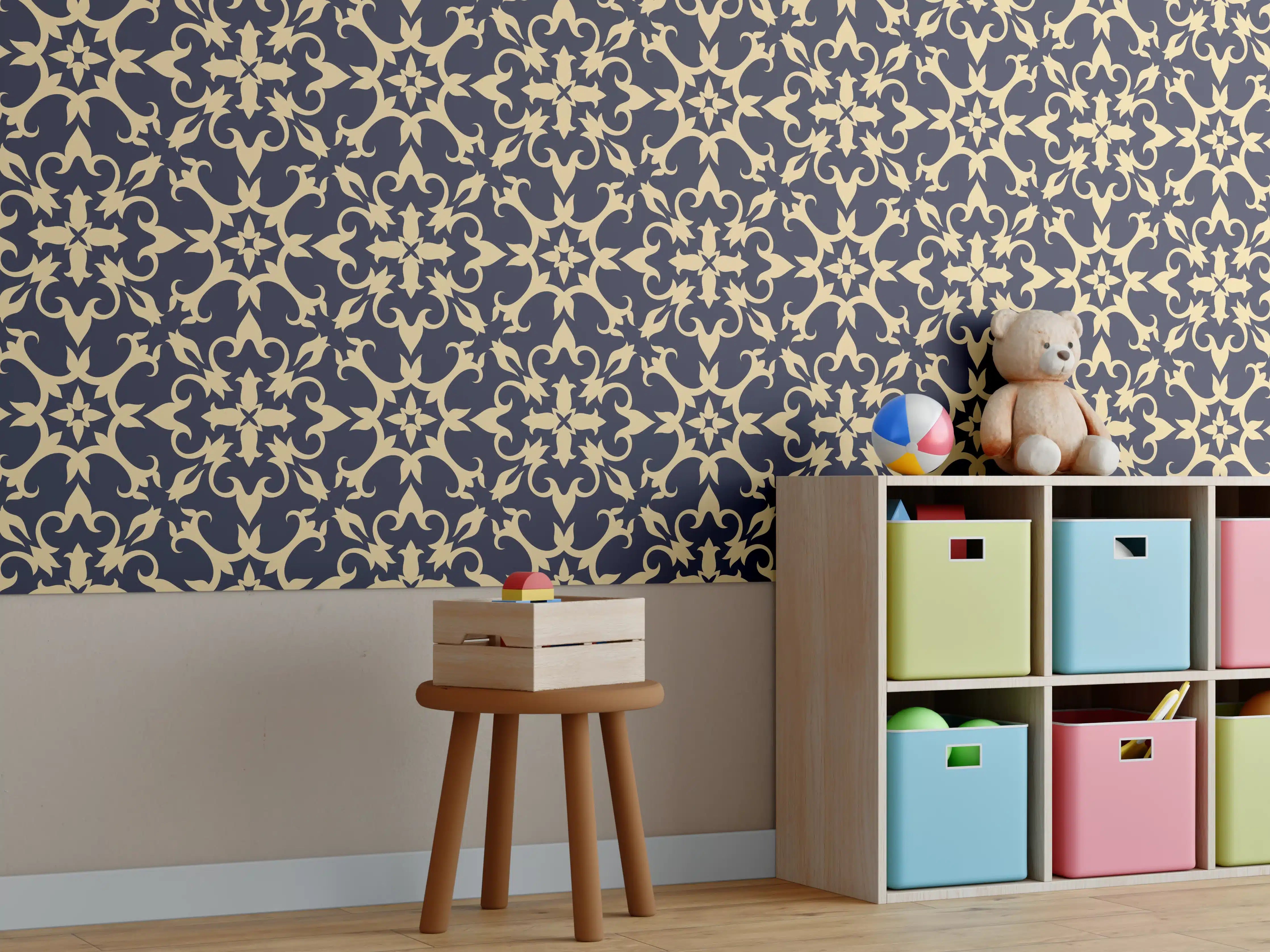 Kinderzimmer Wandgestaltung - Gelbes Ornament-Muster