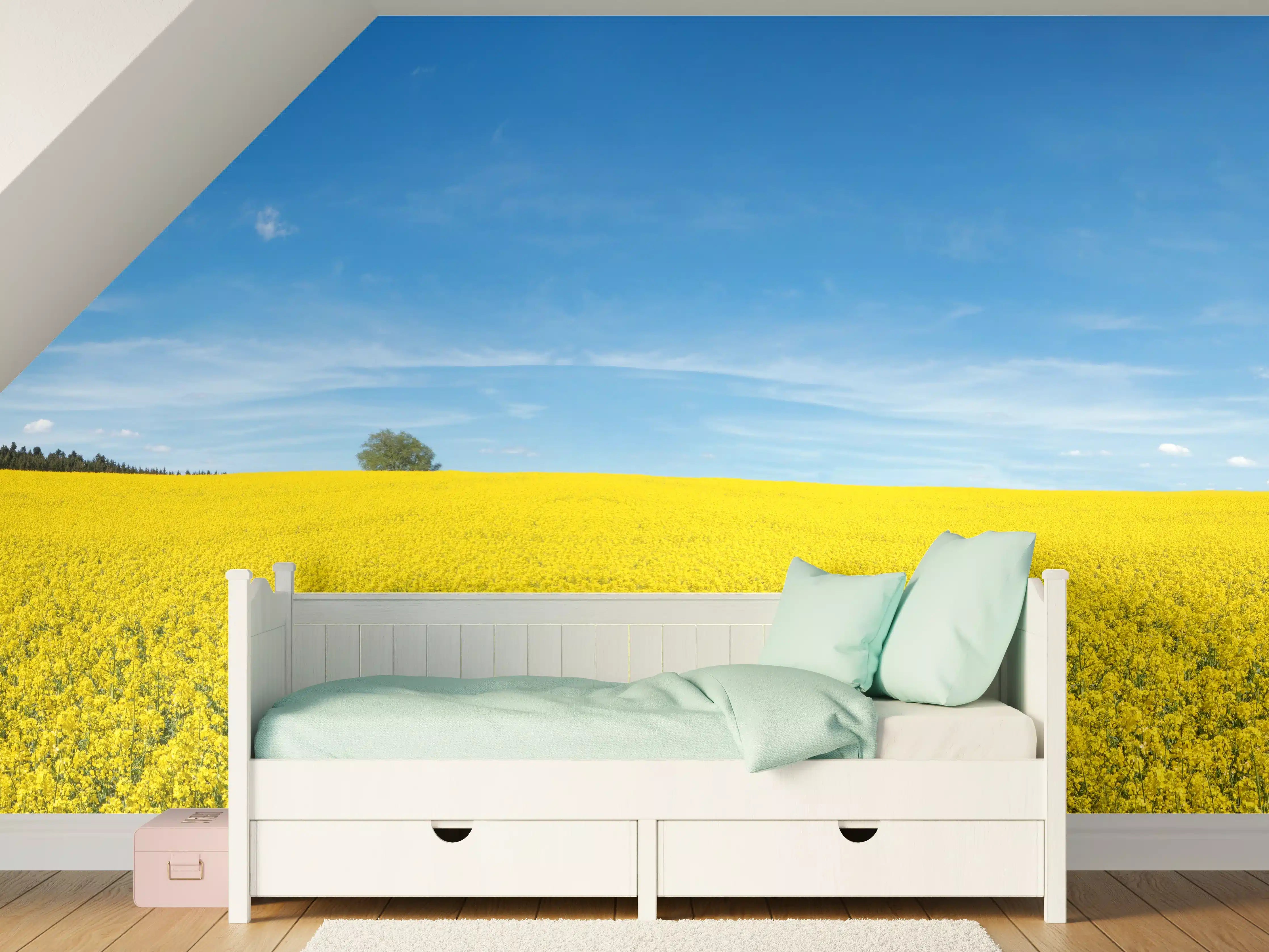 Kinderzimmer Wandgestaltung - Gelbes Rapsfeld blauer Himmel