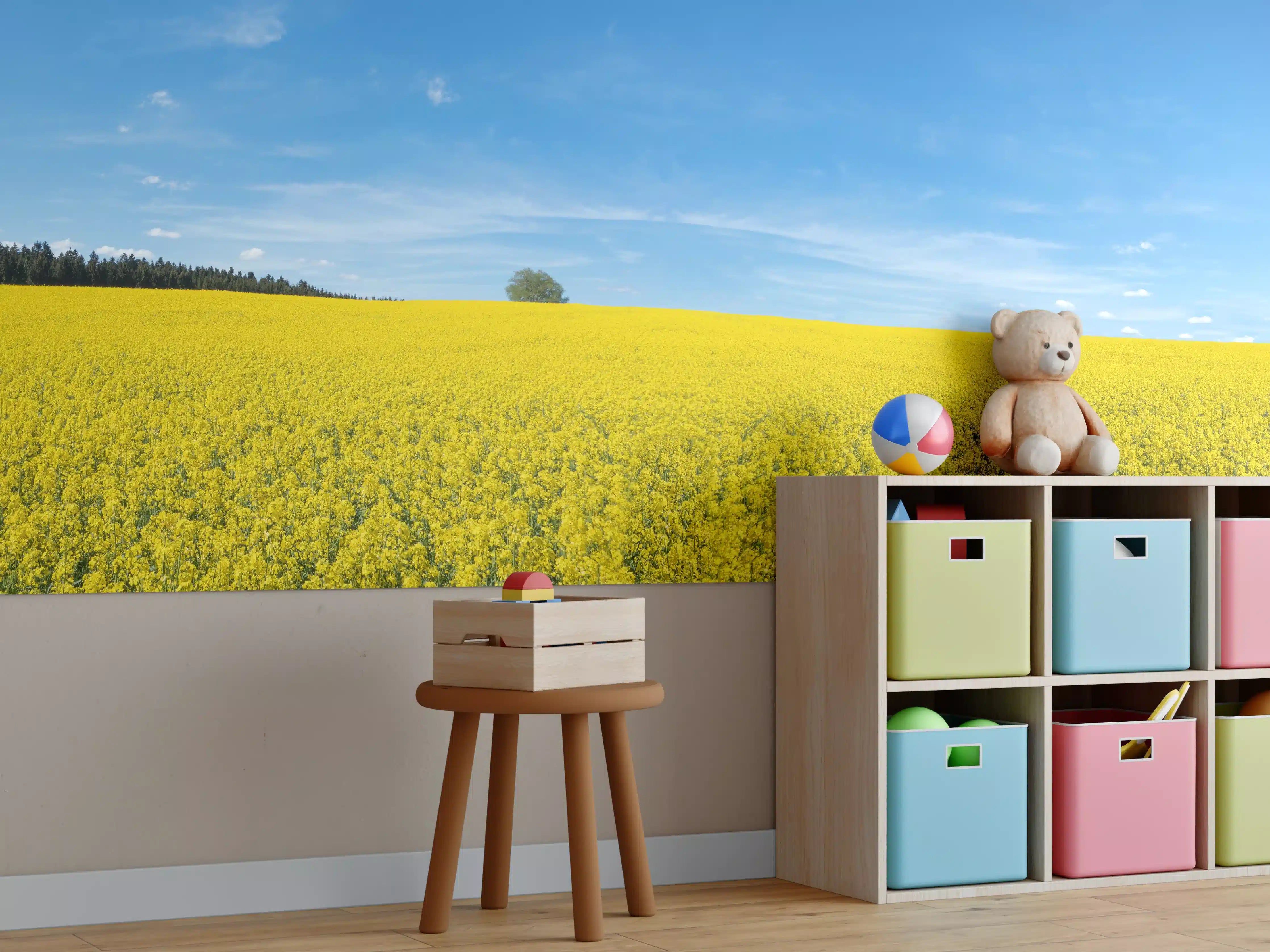 Kinderzimmer Wandgestaltung - Gelbes Rapsfeld blauer Himmel