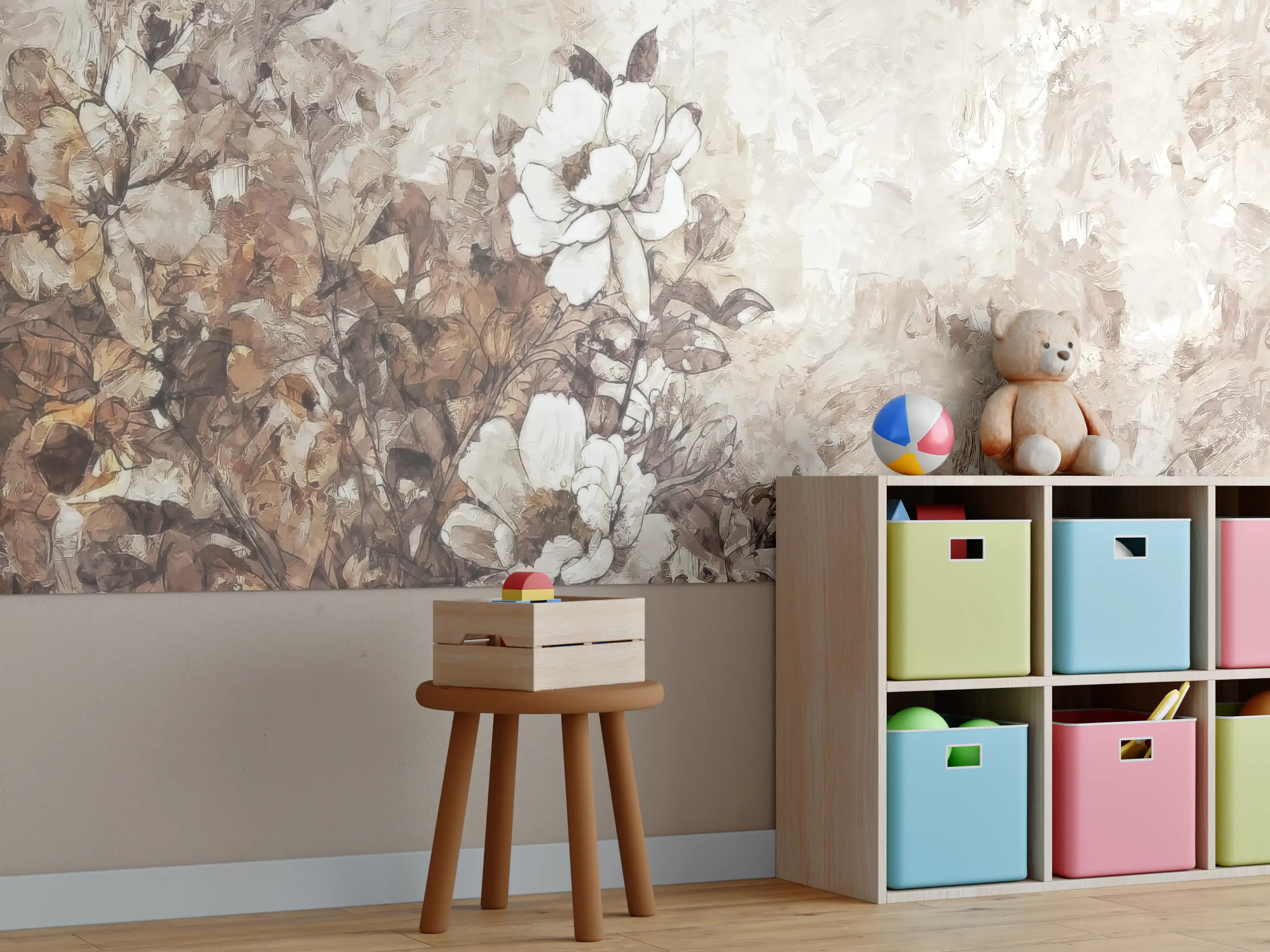 Kinderzimmer Wandgestaltung - Gemälde . weiße Blüten