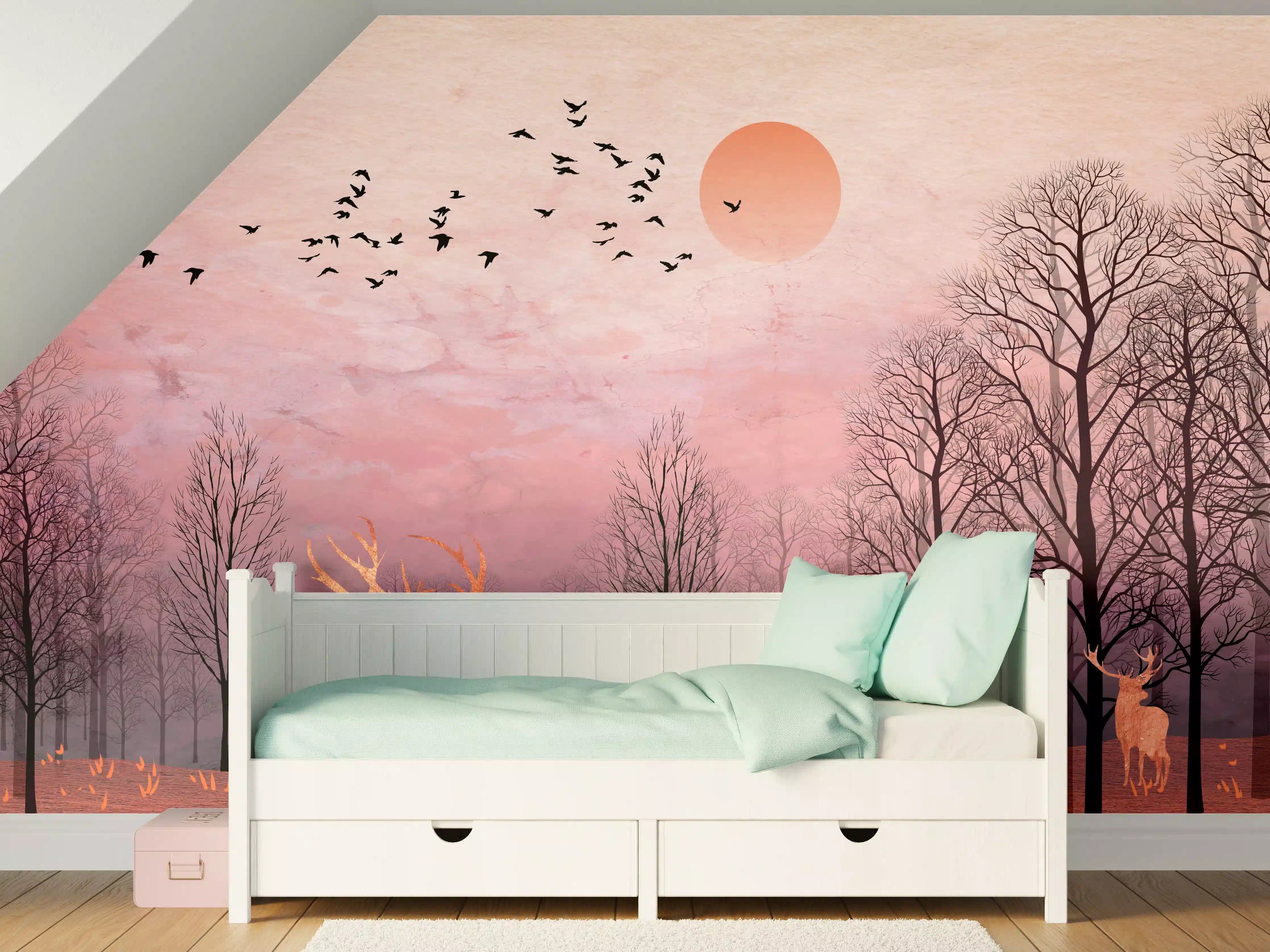 Kinderzimmer Wandgestaltung - Gemalte Landschaft mit Wildtieren
