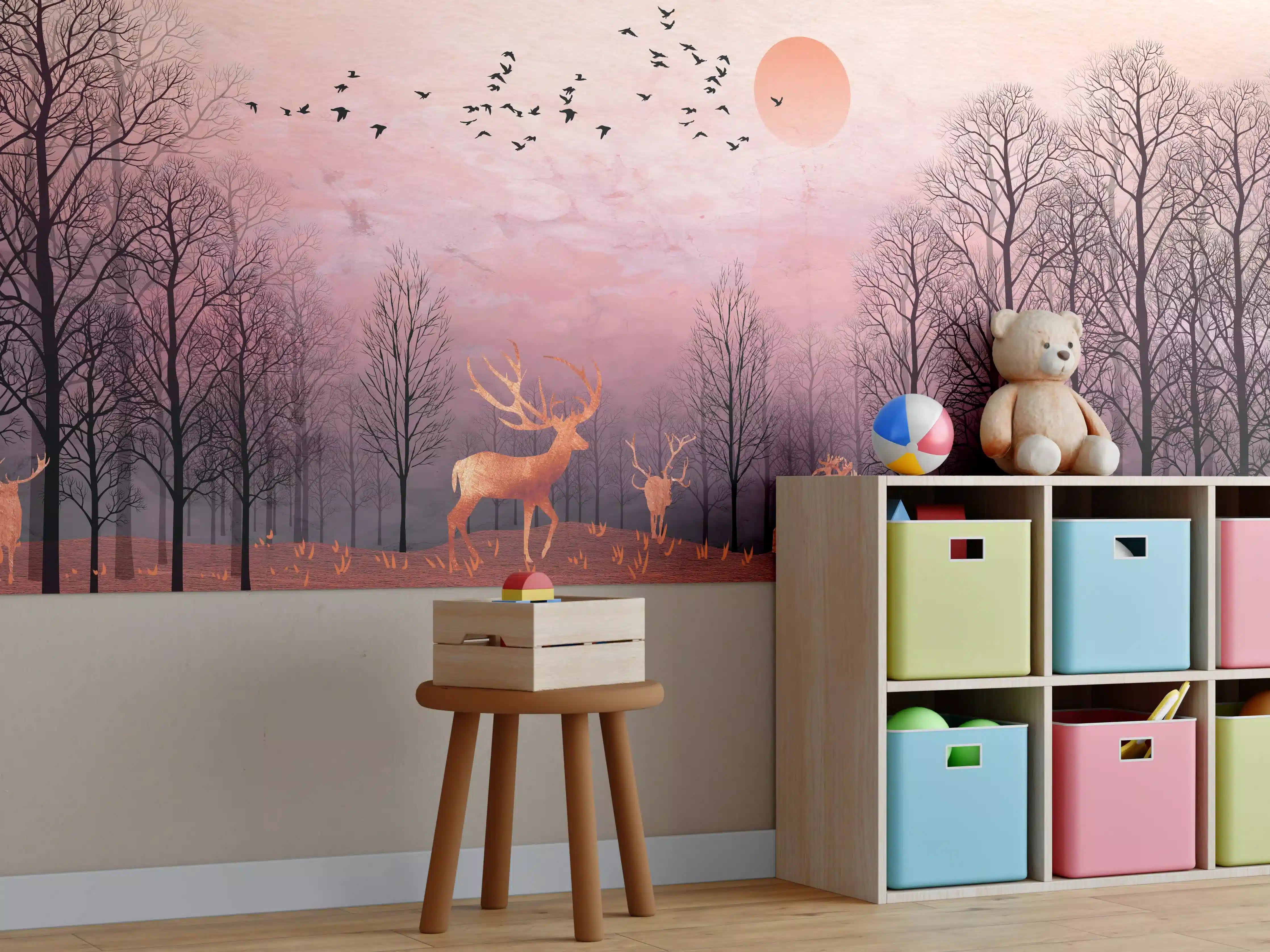 Kinderzimmer Wandgestaltung - Gemalte Landschaft mit Wildtieren