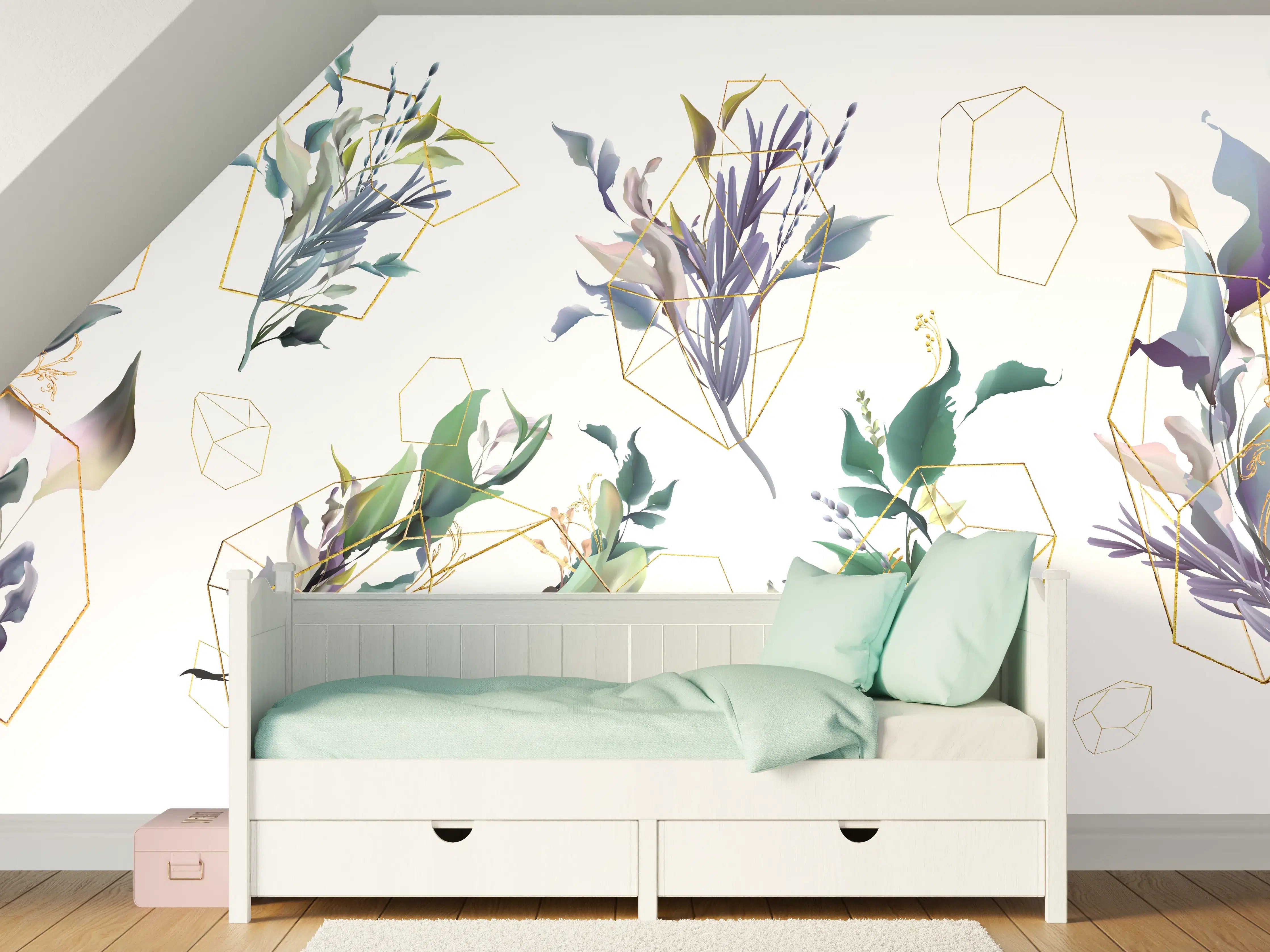 Kinderzimmer Wandgestaltung - Geometrisch-Florales Kunstwerk