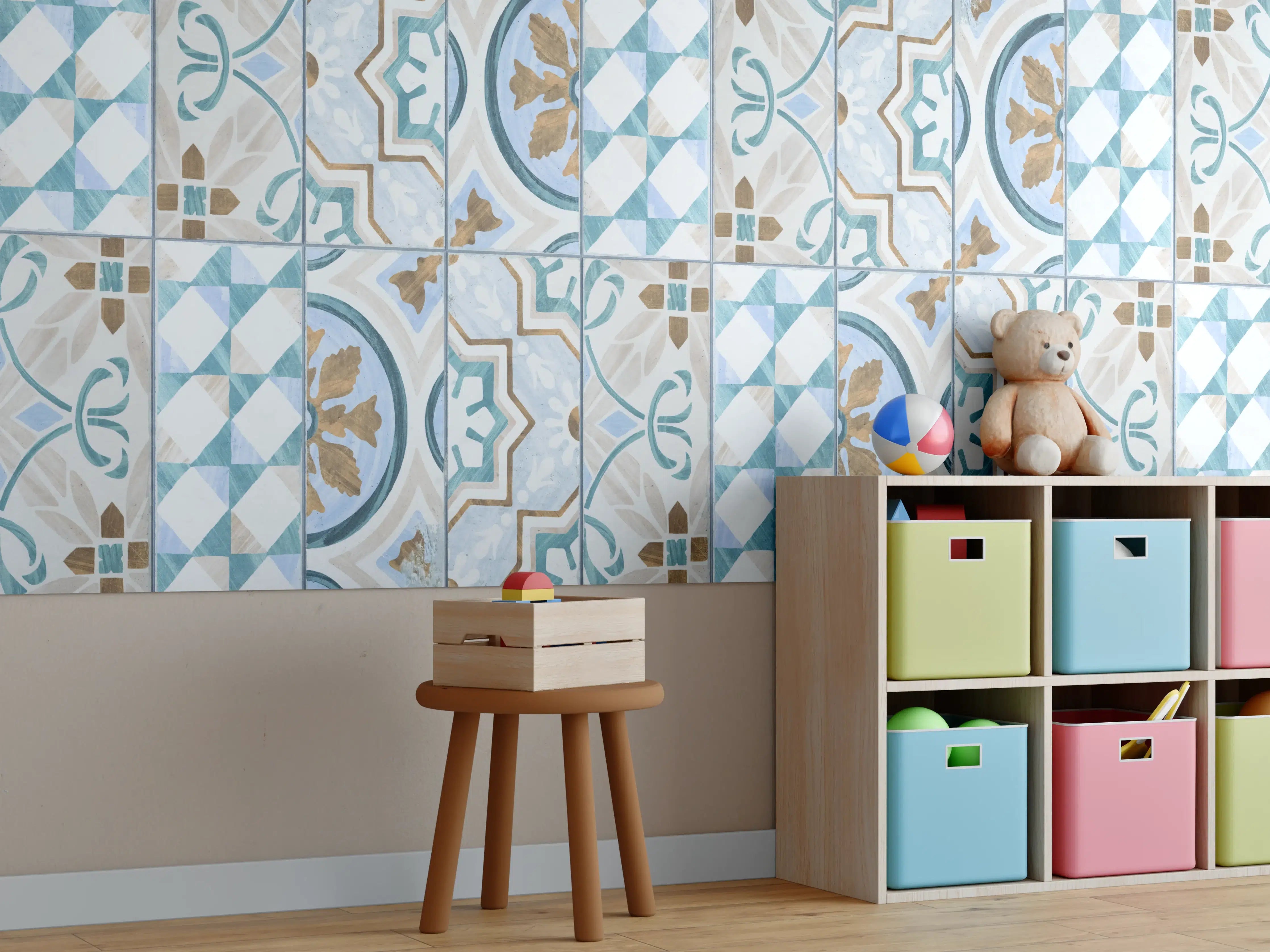 Kinderzimmer Wandgestaltung - Geometrisch rechteckige Fliesen