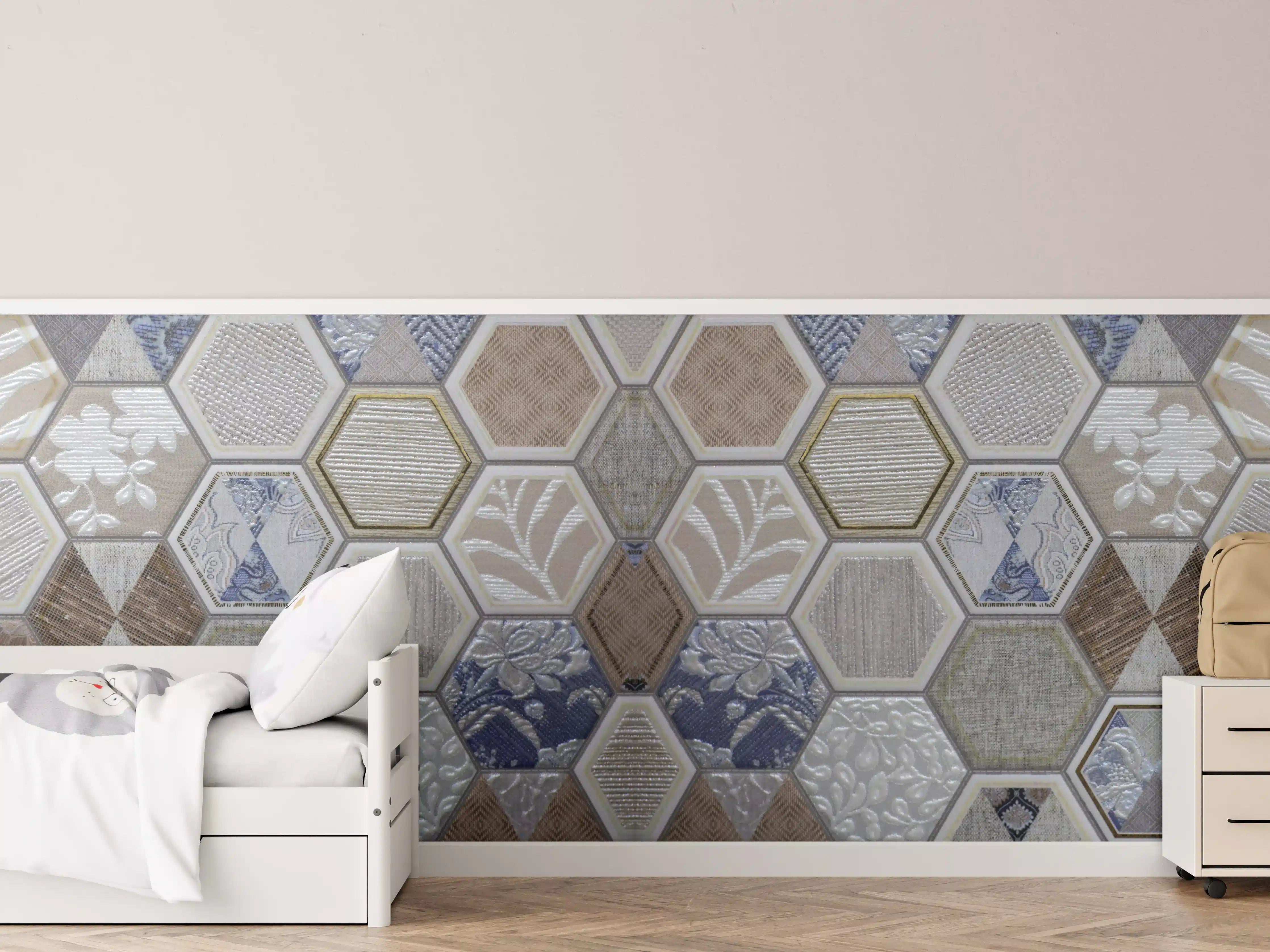 Kinderzimmer Wandgestaltung - Geometrische Blau-Beige Fliesen