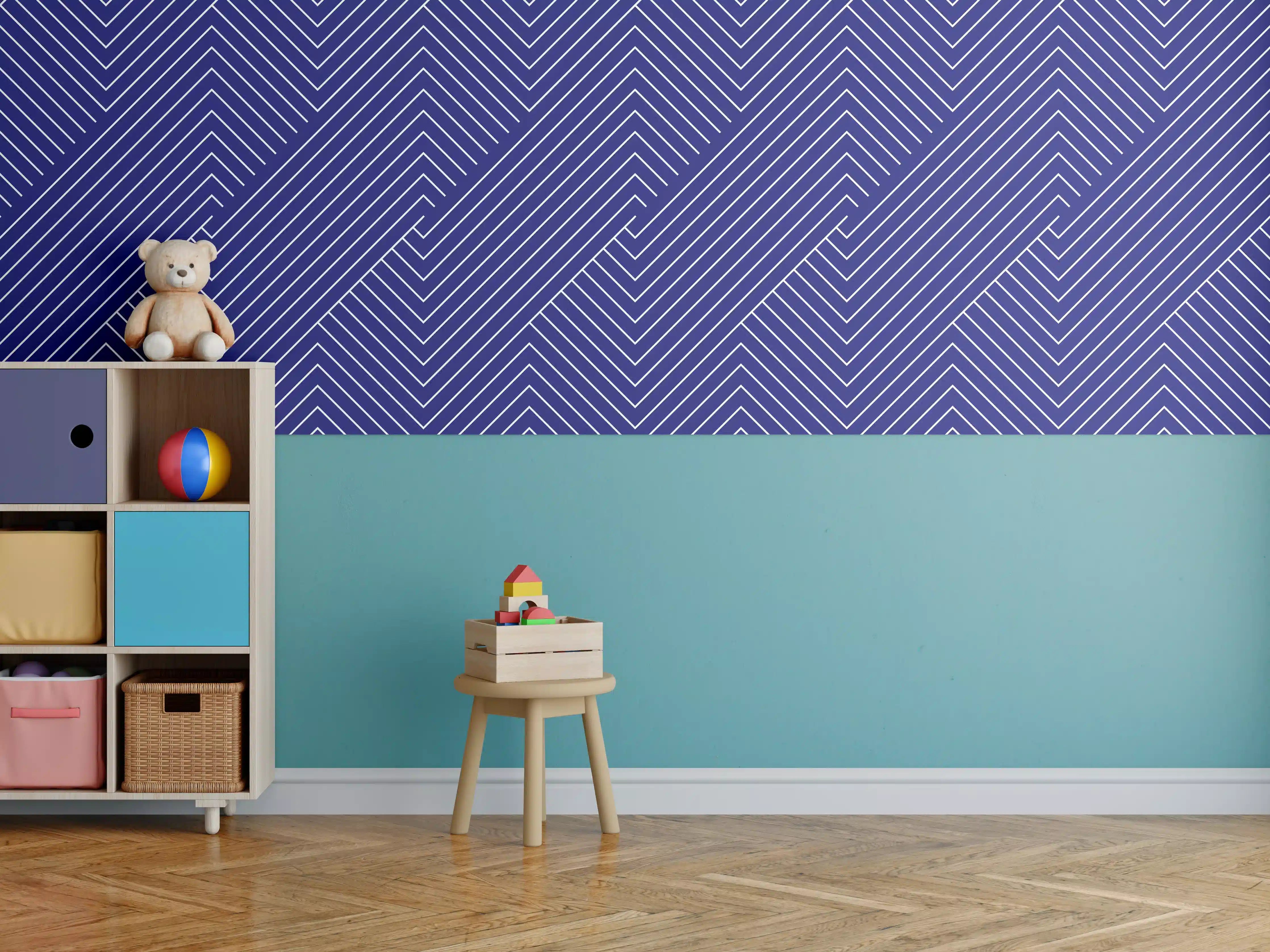 Kinderzimmer Wandgestaltung - Geometrische Blau-Design Textur