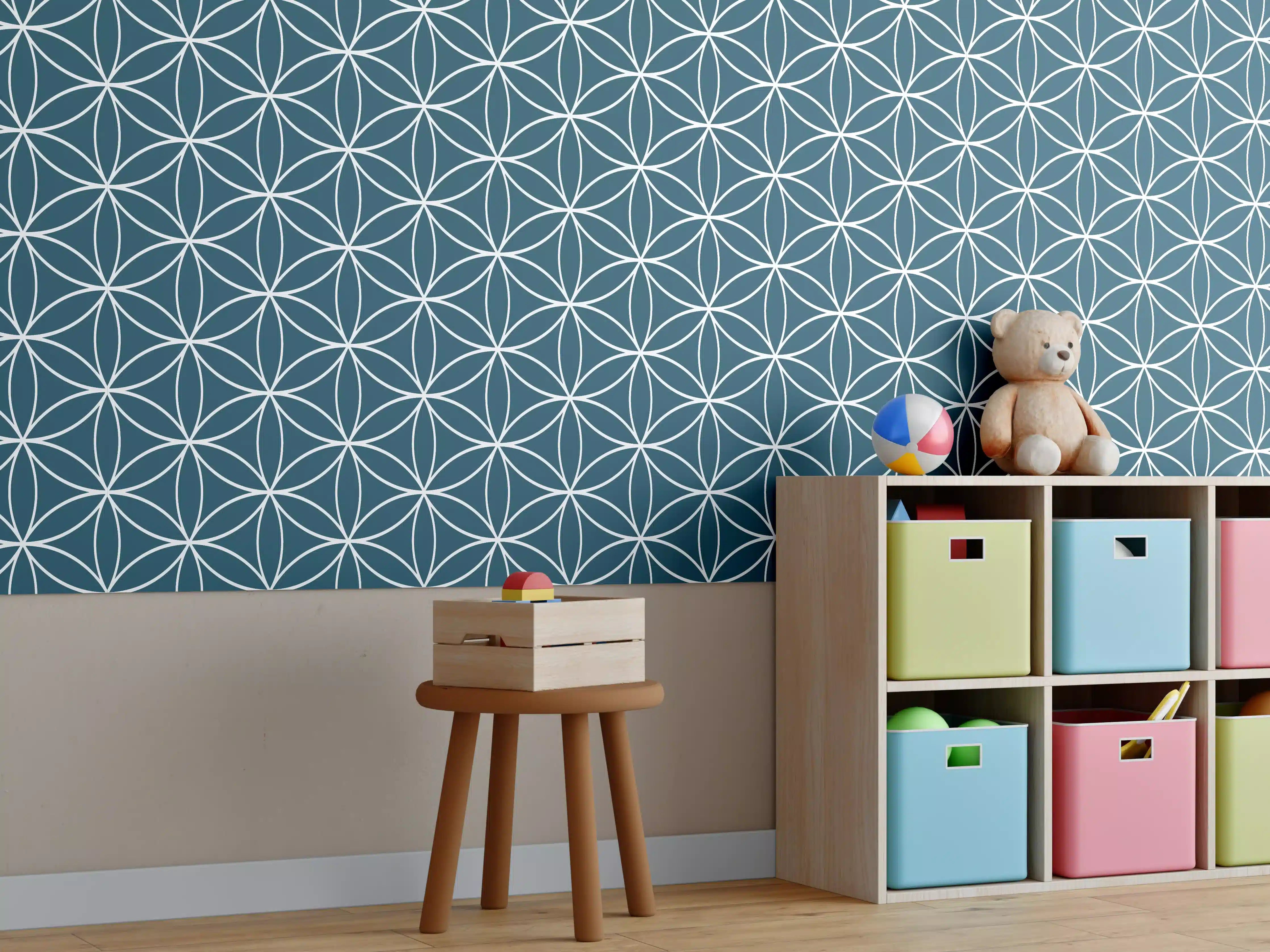 Kinderzimmer Wandgestaltung - Geometrische Blauw-Tiefen-Textur