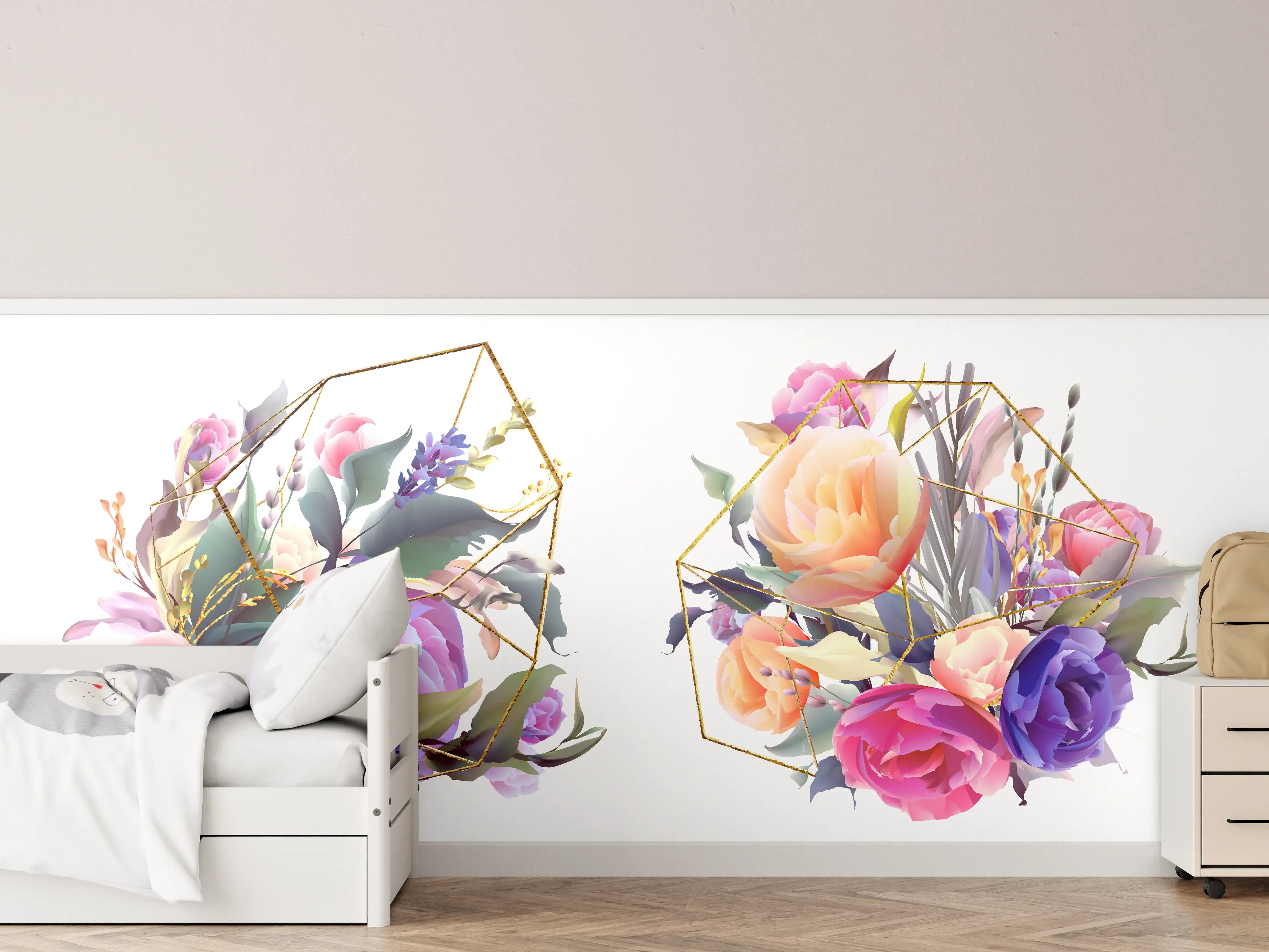 Kinderzimmer Wandgestaltung - Geometrische Blumen Goldglanz