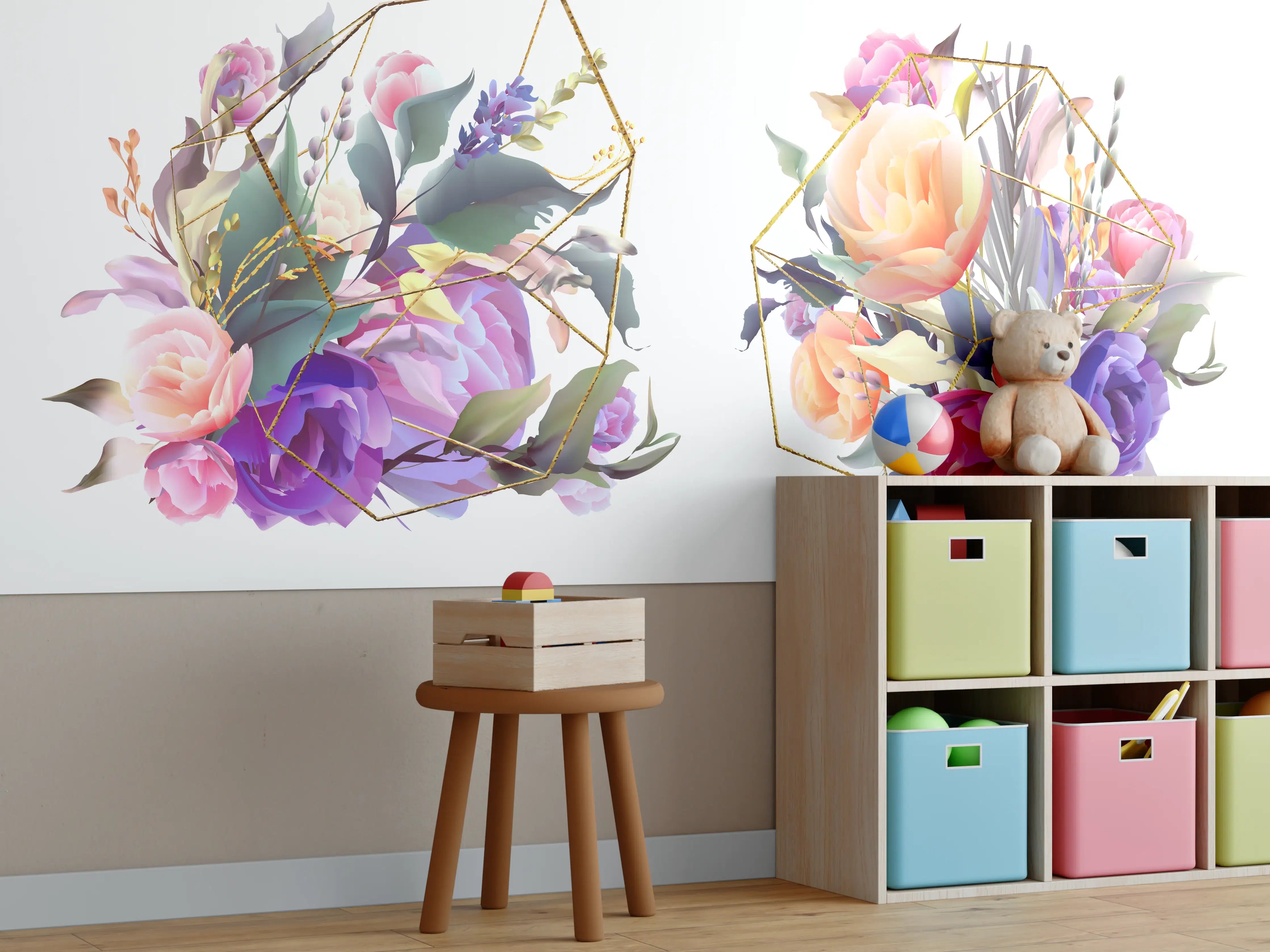 Kinderzimmer Wandgestaltung - Geometrische Blumen Goldglanz