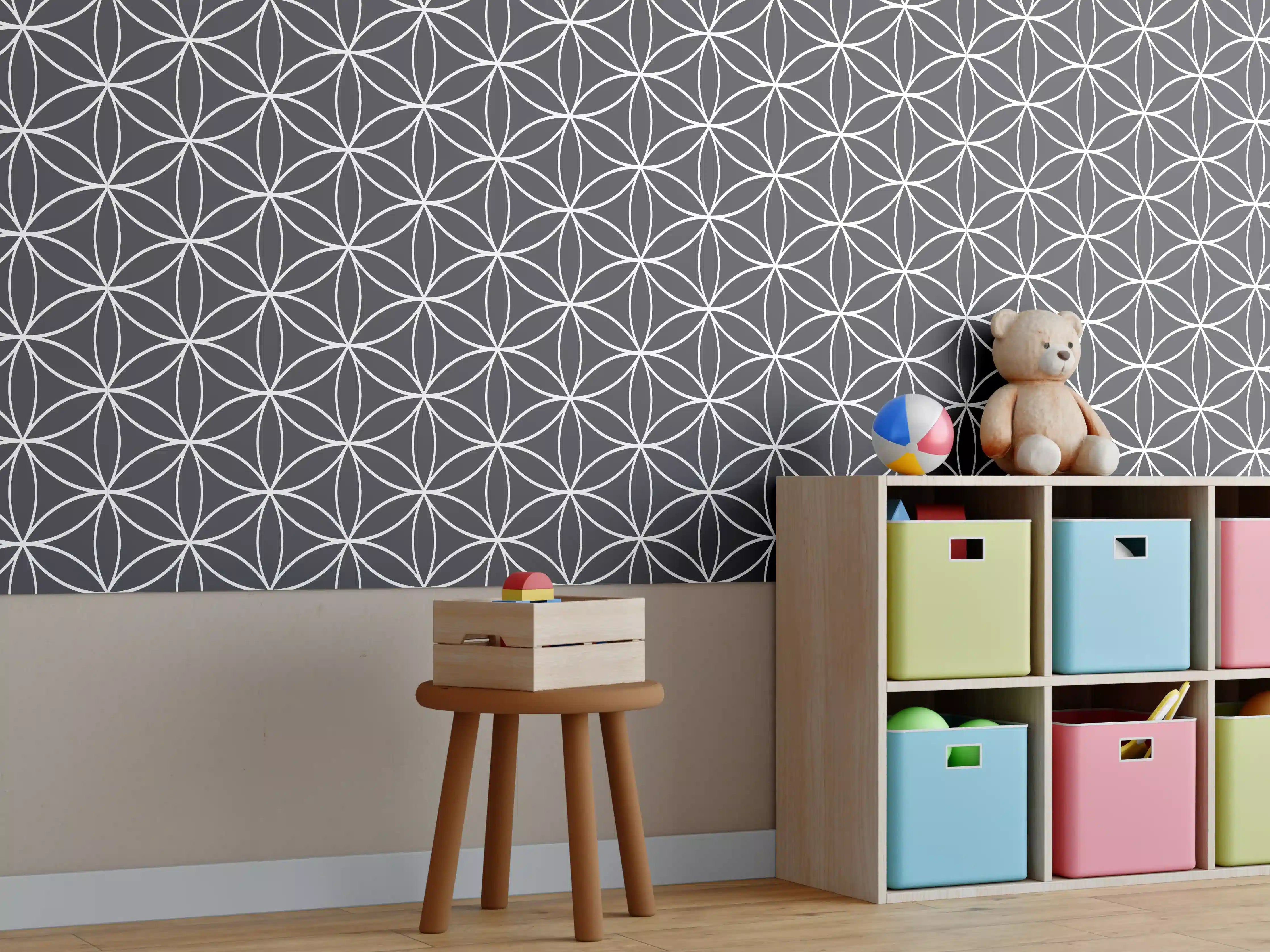 Kinderzimmer Wandgestaltung - Geometrische Fliesen in Antrazit für moderne Räume